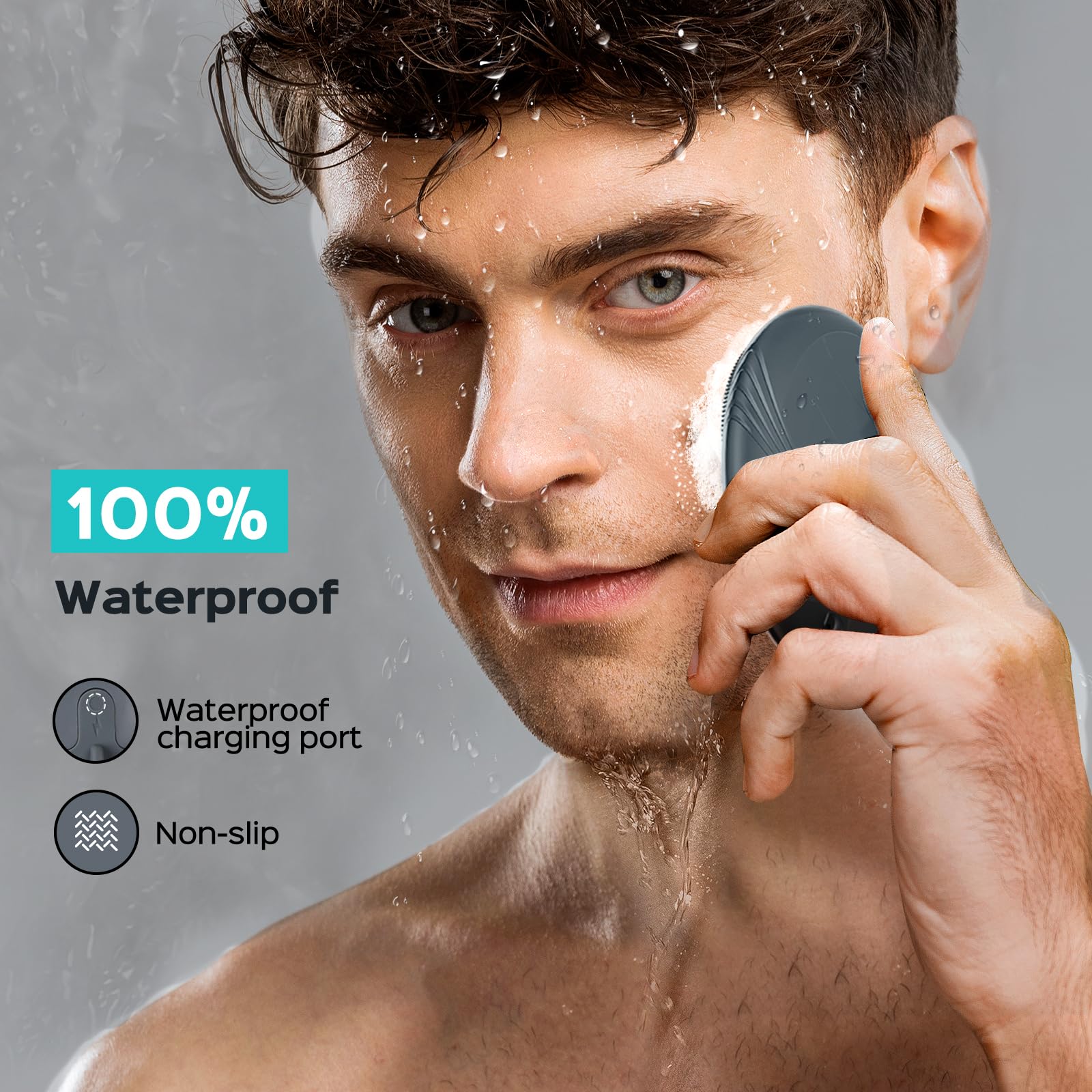 COSLUS Facial Cleansing Brush FBS01 - Portable Silicone, Waterproof, Rechargeable, 5 Cleansing Modes, Grey, Deep Cleaning for Men & Women