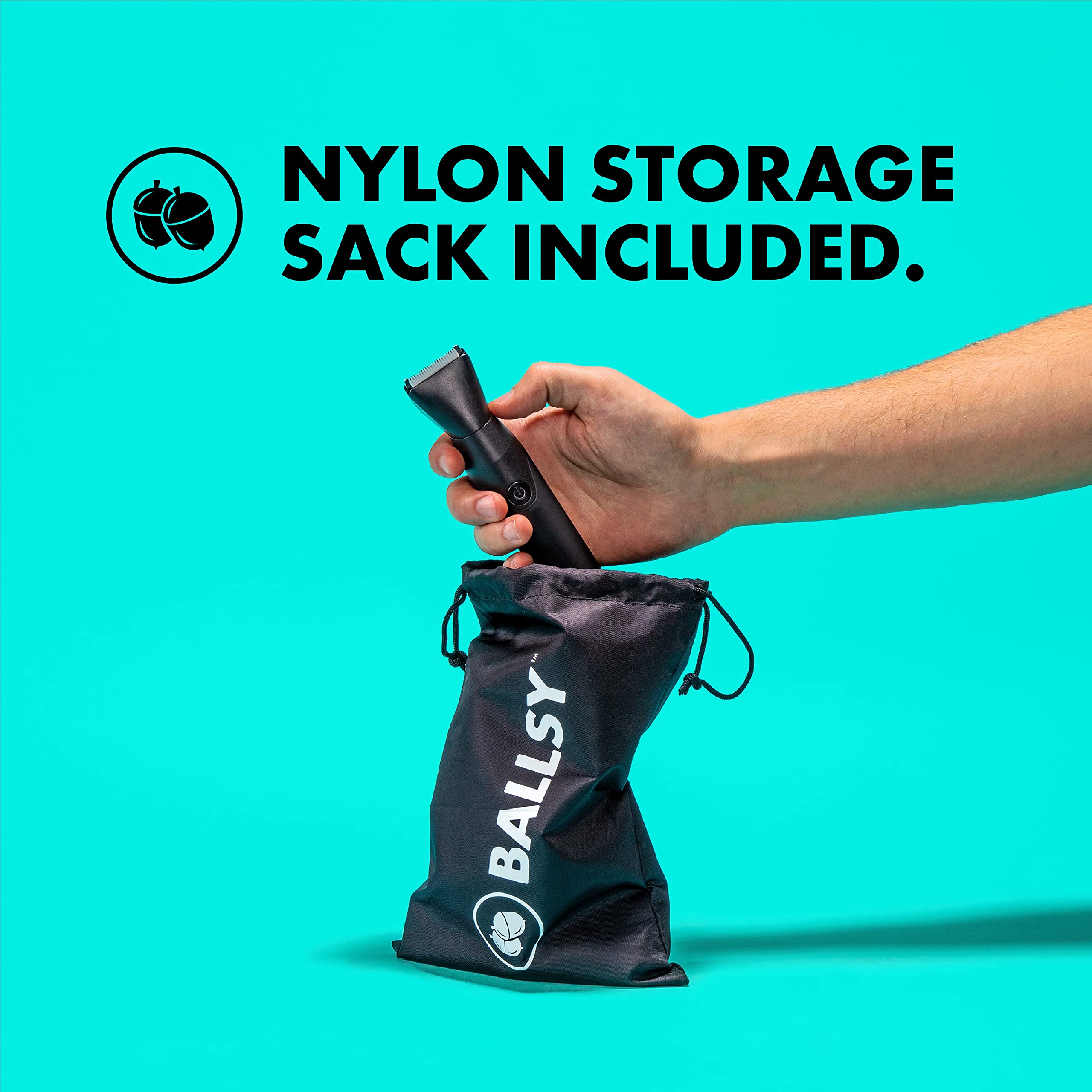 Ballsy B2 Groin & Body Trimmer for Men, Waterproof, Cordless, Includes 2 Heads, Black, Model BSY-FGS-A003-01-AA1US