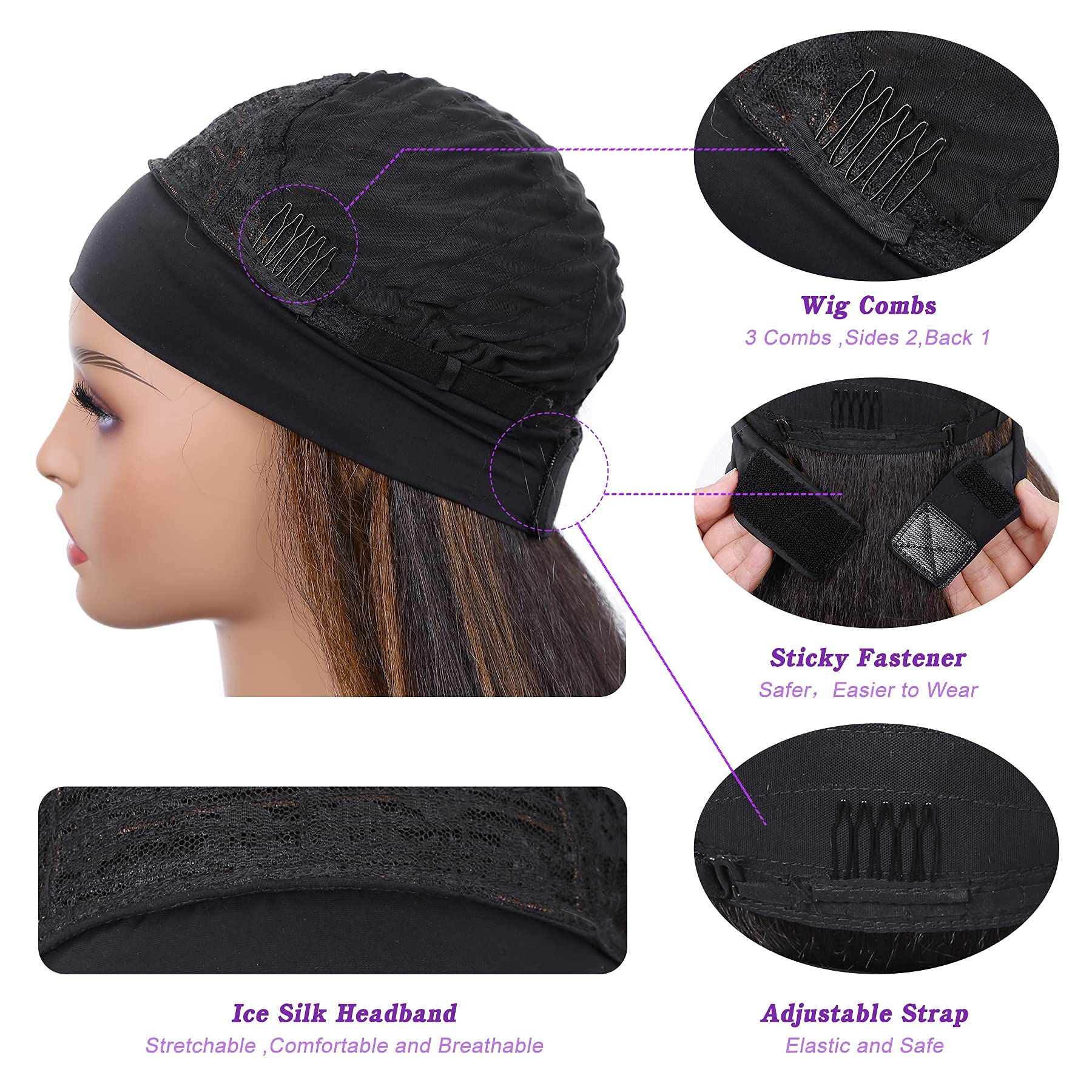 Wignee 26 Inches Kinky Straight Headband Wig For Women Yaki Straight Wigs With Black Headband Kinky Afro Wigs For Black Women(Br