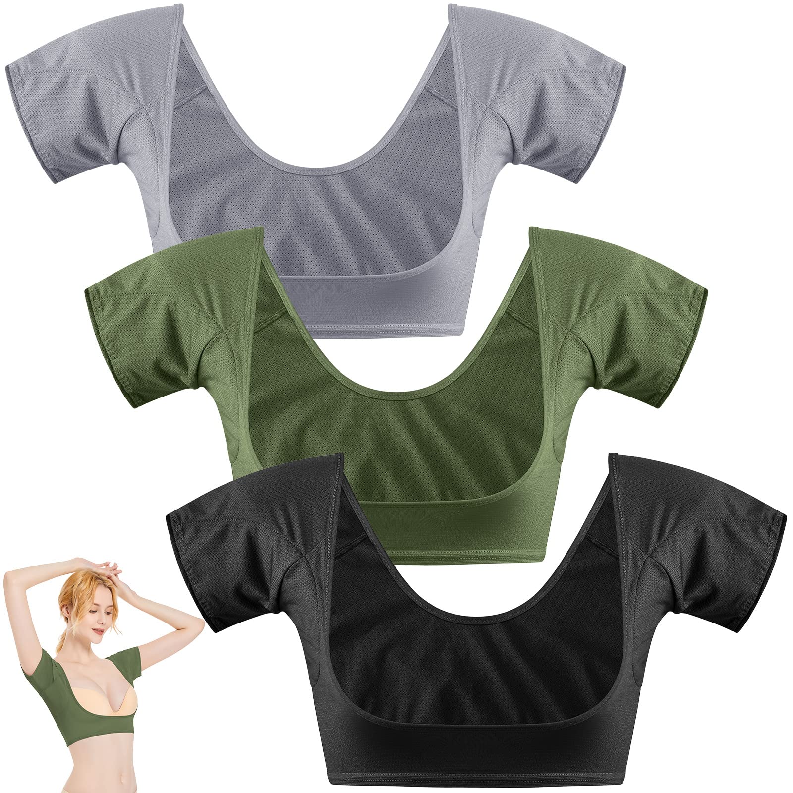 Zhanmai 3 Pcs Underarm Sweat Vest Armpit Sweat Proof Pads for Under Armpits Underarm Proof Pads for Women(Small, Black, Dark Gra