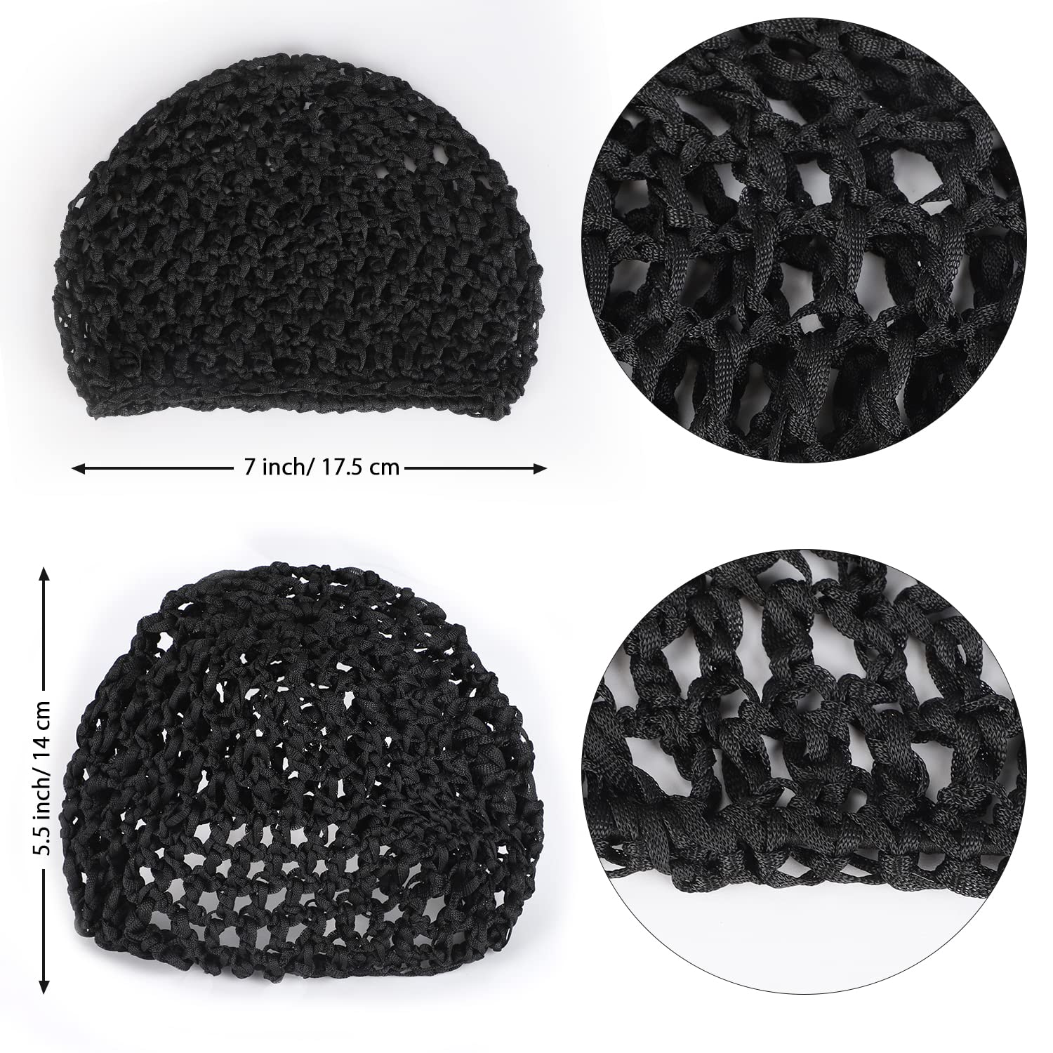 Etercycle 3 Pieces Mesh Crochet Hair Net Snoods for Women, Soft Rayon Knit Crochet Hairnet Hair Cover Accessory for Sleeping (Bl
