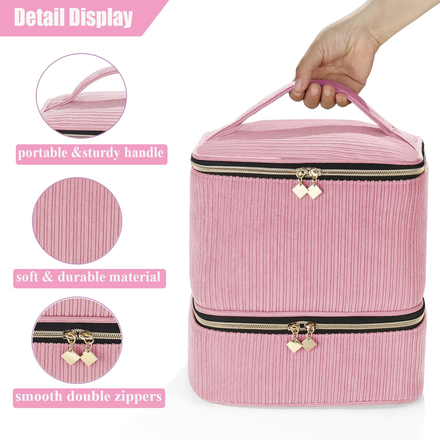 Ctwwfs Corduroy Nail Polish Organizer And Nail Lamp Case, Nail Kit Organizer Holds 30 Bottles (15Ml - 0.5 Fl.Oz) And A Nail Lamp