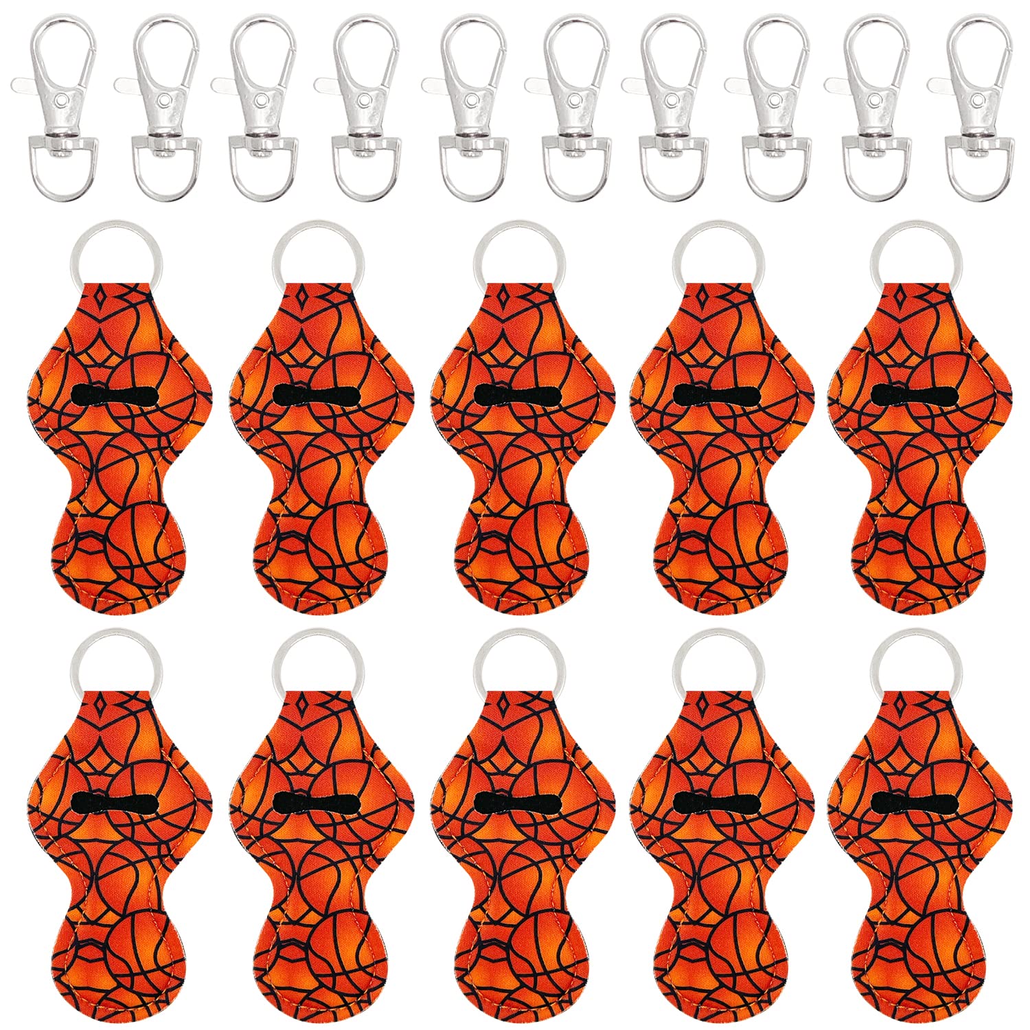 allydrew 10 Pack Chapstick Holder Keychain, Keyring for Lip Balm Lip Gloss Lipstick with 10 Pieces Metal Keyring Clasps, Basketb