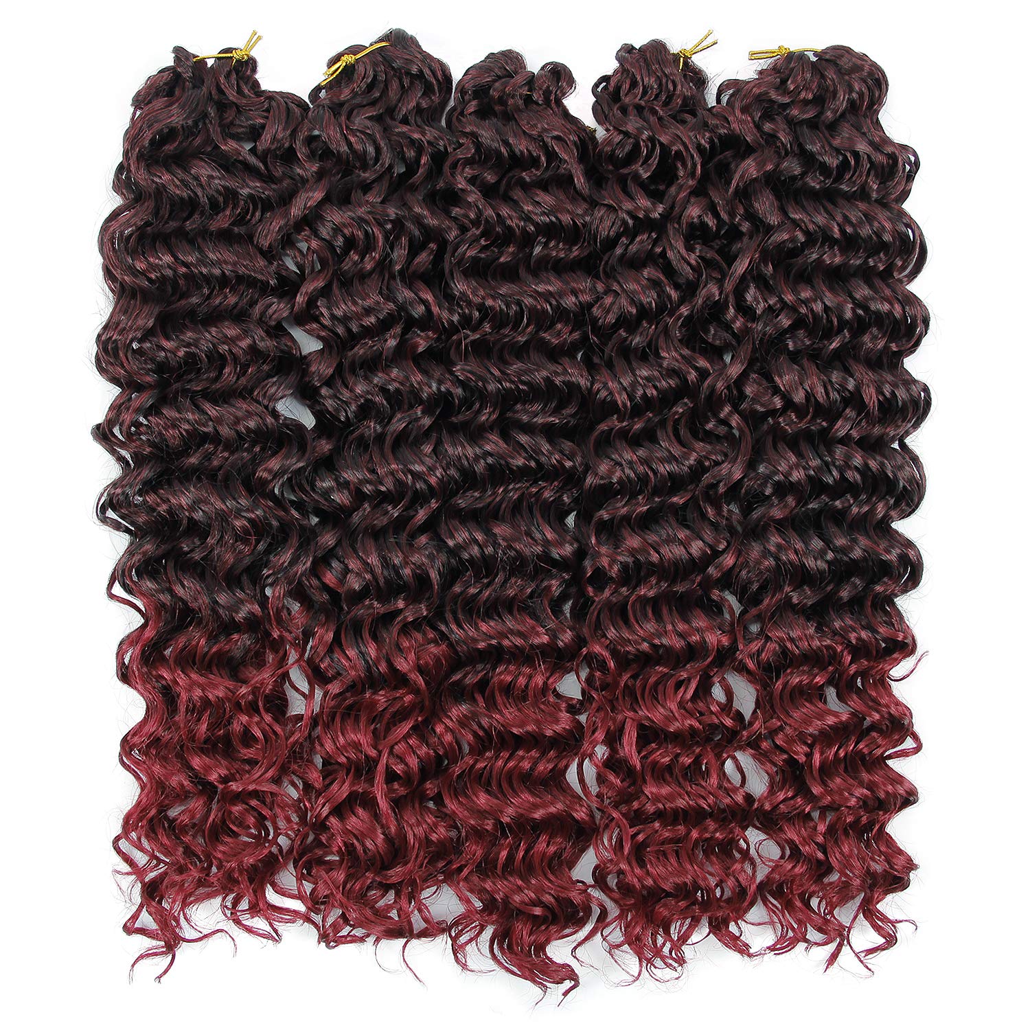 Gogo Curl Crochet Hair 18Inch Beach Curl Bohemian Crochet Hair Braids Ombre Red Deep Wave Braiding Hair Extensions (5Packs,1B/Bu