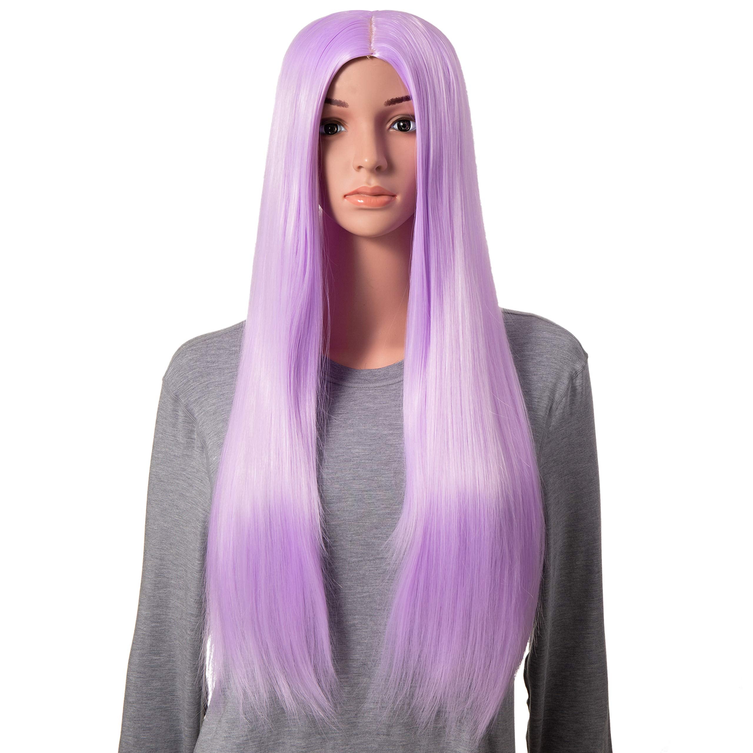 Onedor 30 Inches Long Straight Light Purple Synthetic Hair Women Full Head Cosplay Wig with Wig Cap (TF2403A - Light Purple)