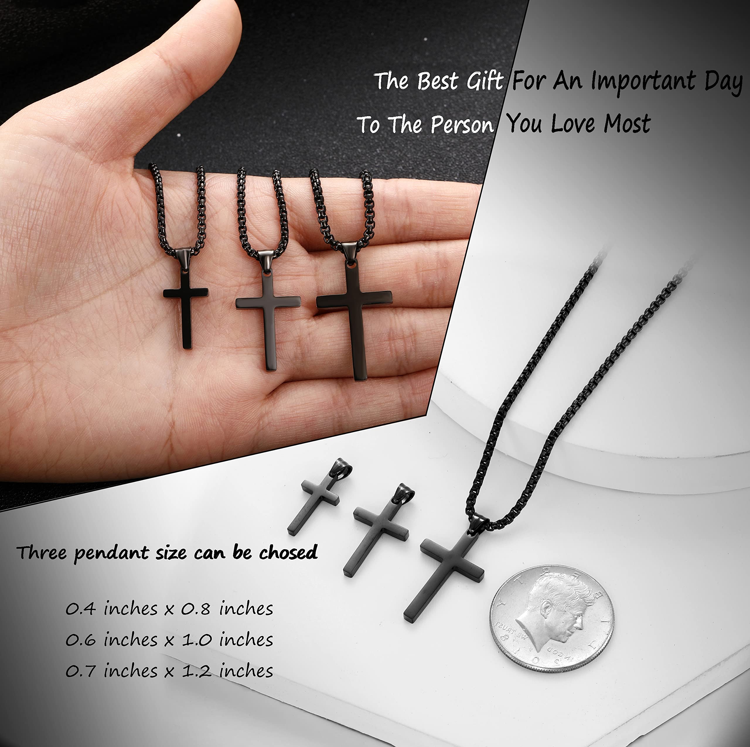 Stainless Steel Cross Necklace for men,Black Cross Necklace for boys kids tiny Small Cross Pendant Necklace 24 inches Simple Jew