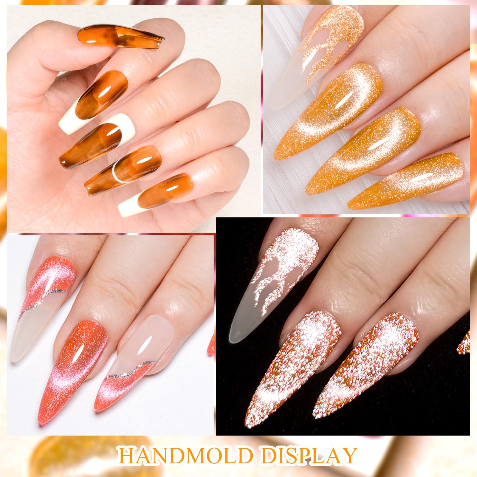 MEET ACROSS Jelly Cat Eye Gel Nail Polish Set Crystal Gel Polish Kit 6PCS Glitter Gel Polish Set Cat Eye Reflective Magnetic Nai