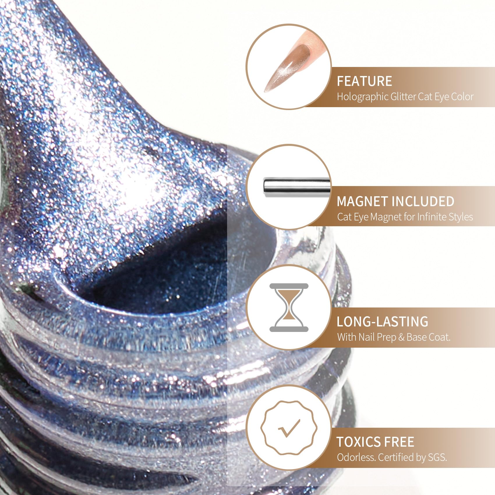 Maychao 15Ml Cat Eye Gel Nail Polish 1Pc Blue Shimmer Nail Polish With Magnet Soak Off Holographic Magnetic Gel Polish For Nail