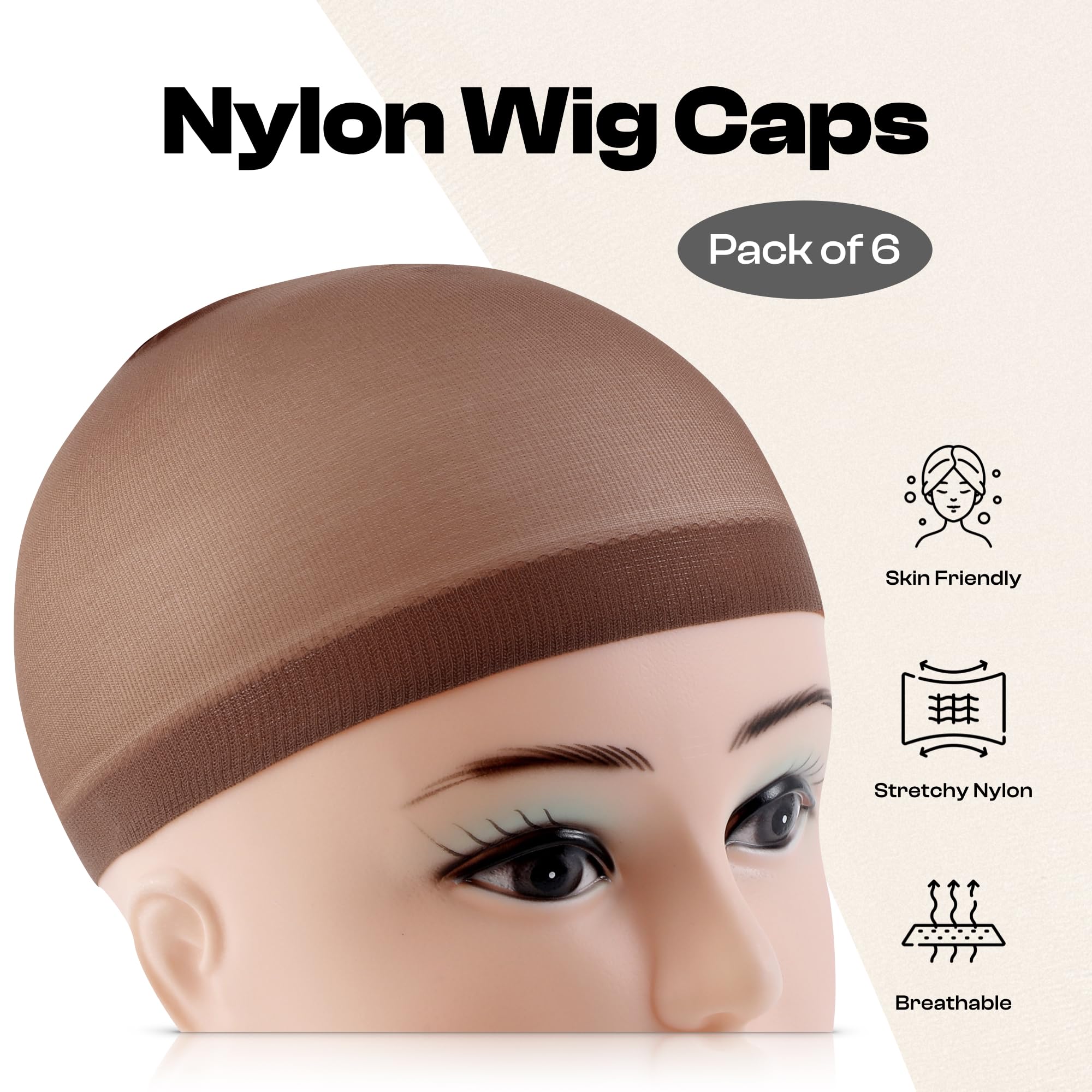 Jomeech Wig Cap for Lace Front Wig, Pack of 6 Brown
