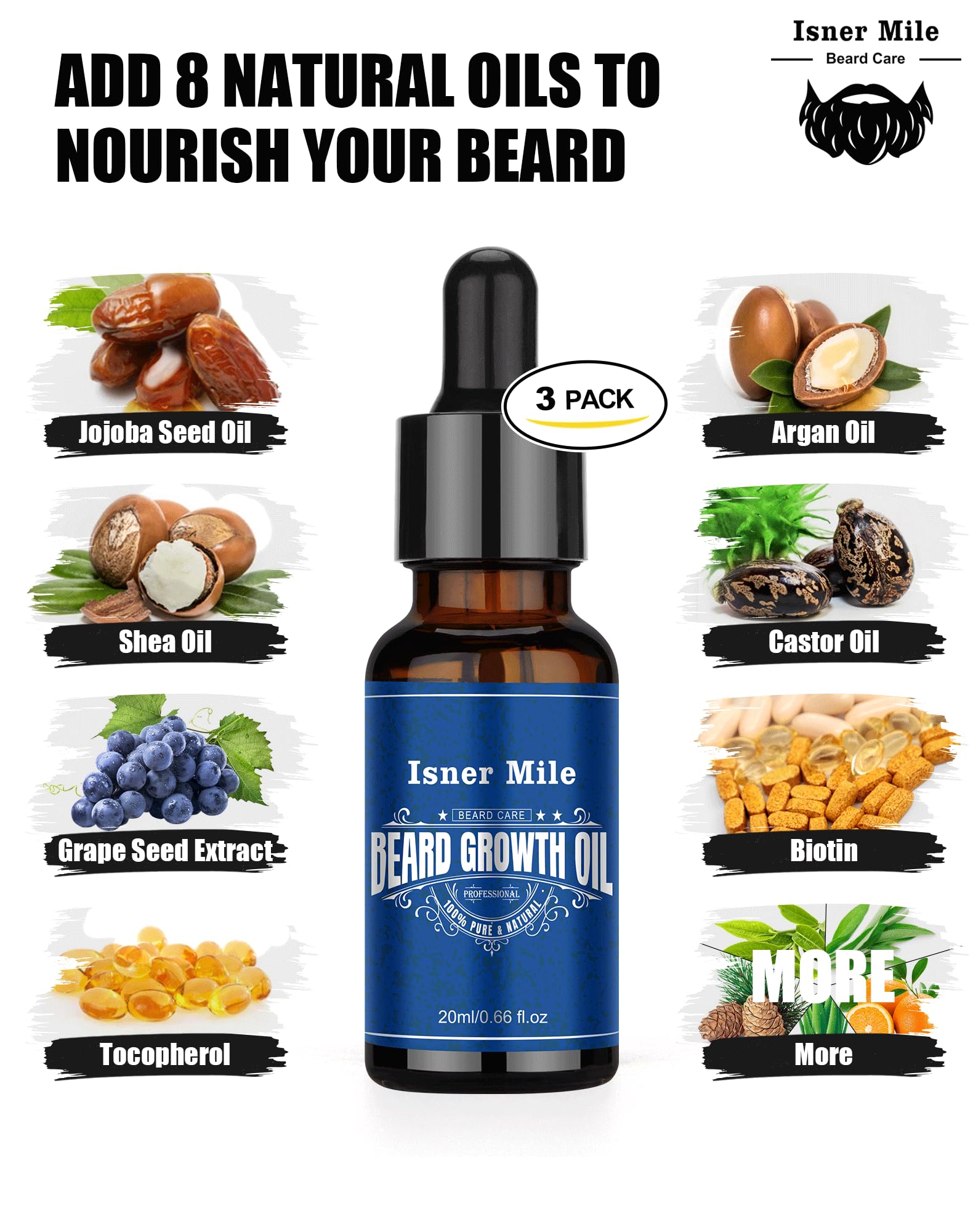 Isner Mile Beard Grooming Kit, Beard Oil, Beard Balm, Beard Brush, Beard Wash, Beard Comb, Beard Scissors, Bag, E-Book - Valenti