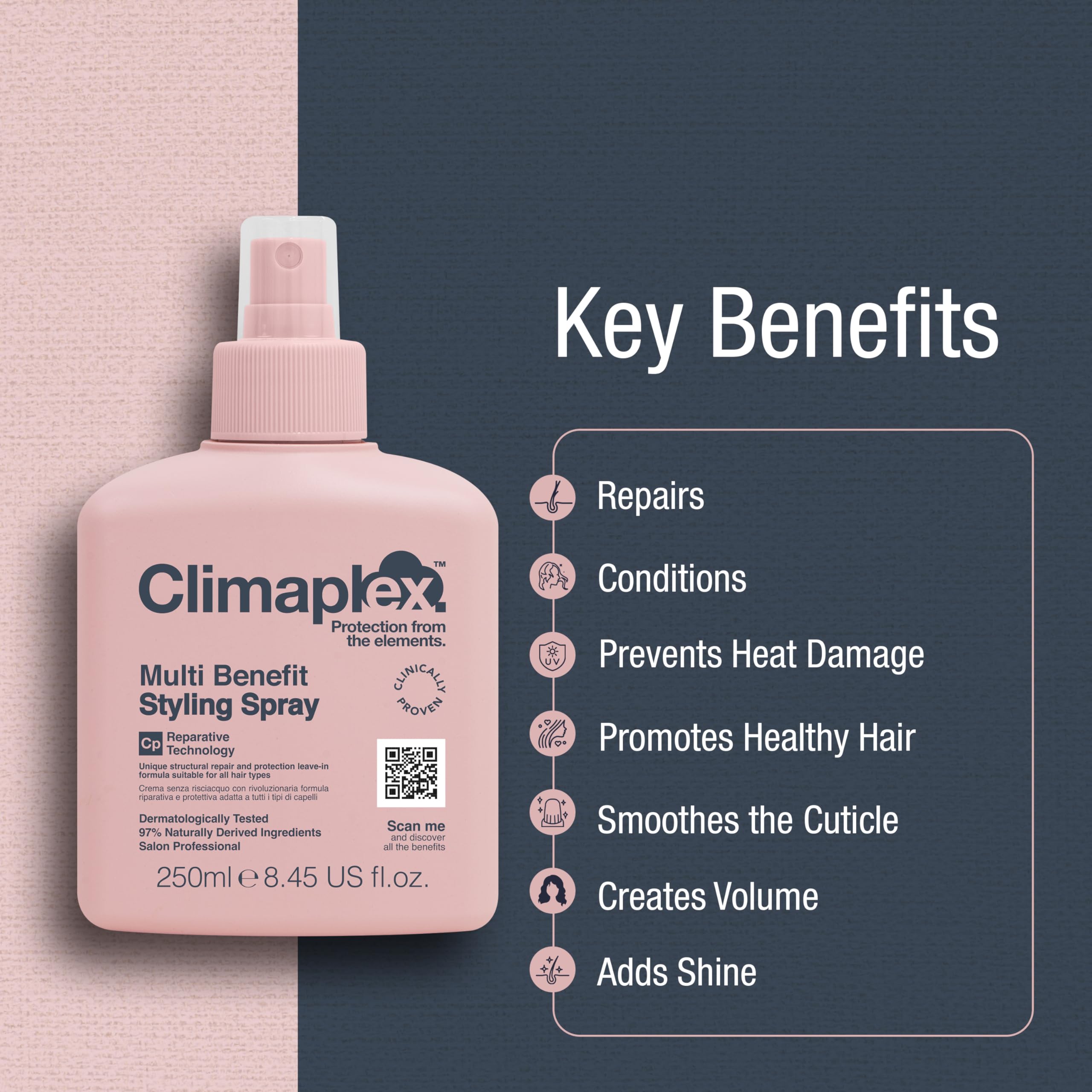 Climaplex Multi Benefit Styling Spray - Anti-Humidity Frizz Control - Helps Strengthen and Prevent Heat Damage - Contains Detang