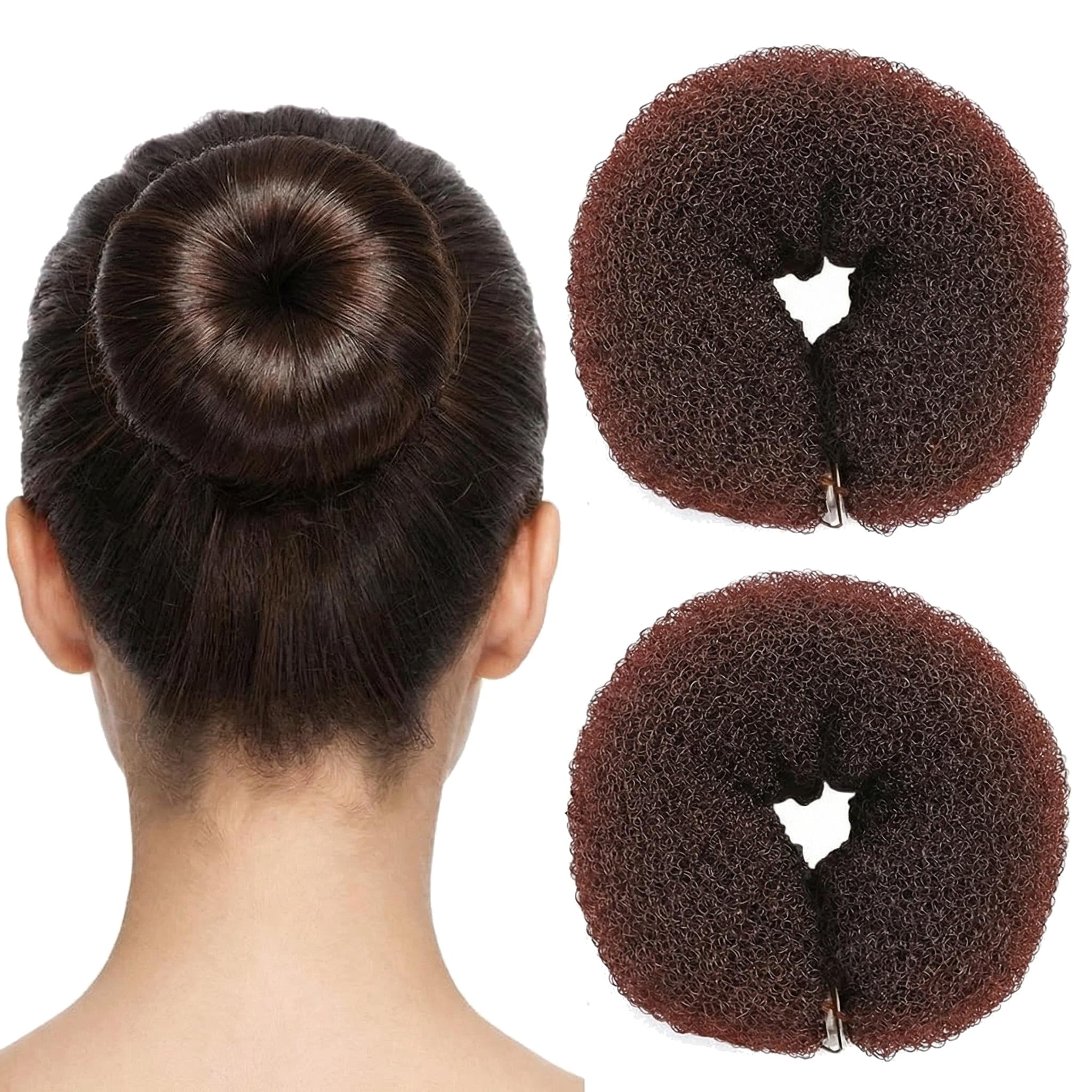 2Pcs Dount Hair Bun Maker with Snap Buckle Foam Ring Shaper Updo Hair Styling Tools Hair Accessories for Women Ballet Dance (3.3