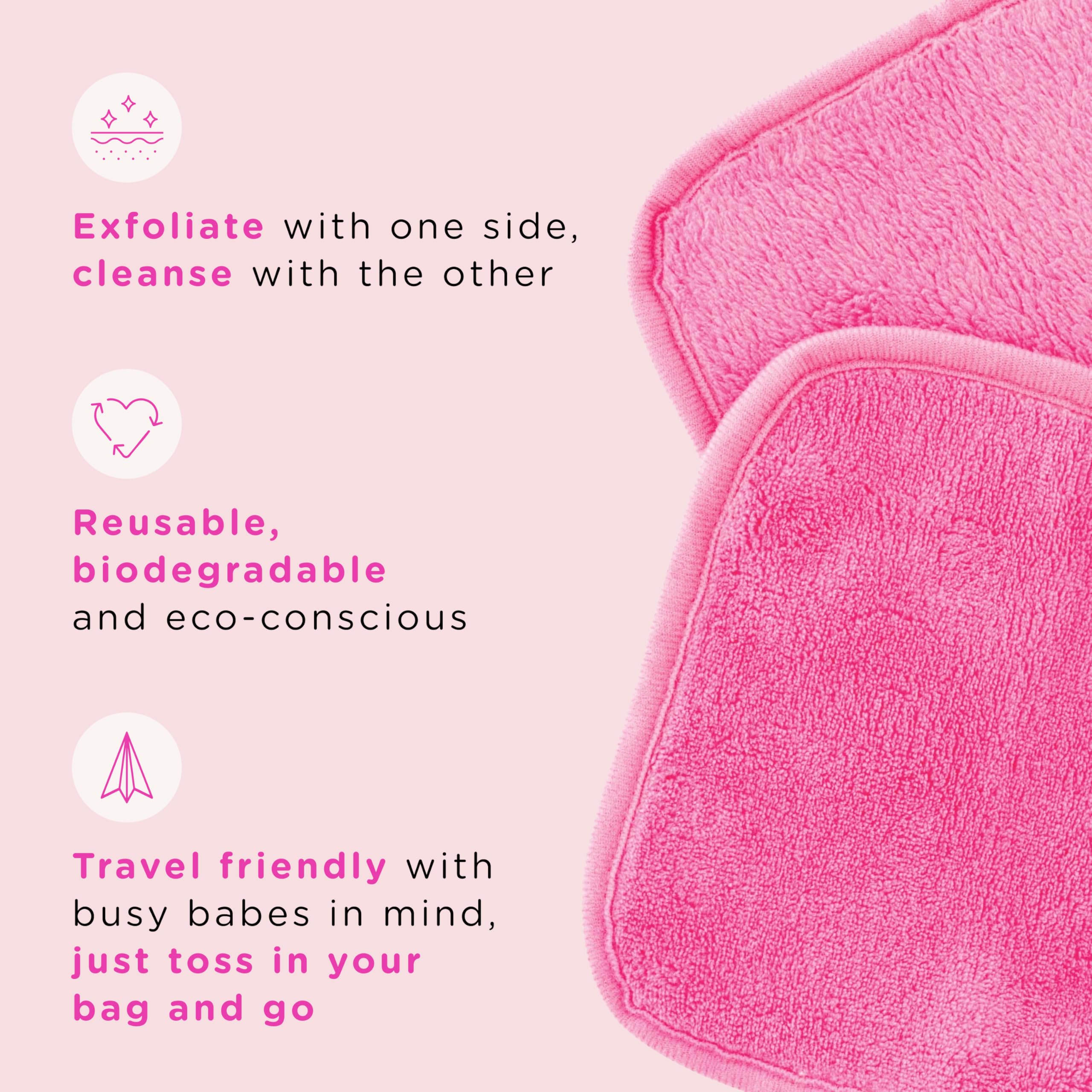 Erase Your Face Makeup Remover Cloths - Reusable Microfiber Face Towels To Cleanse & Remove Makeup - Water Activated, Dual-Sided