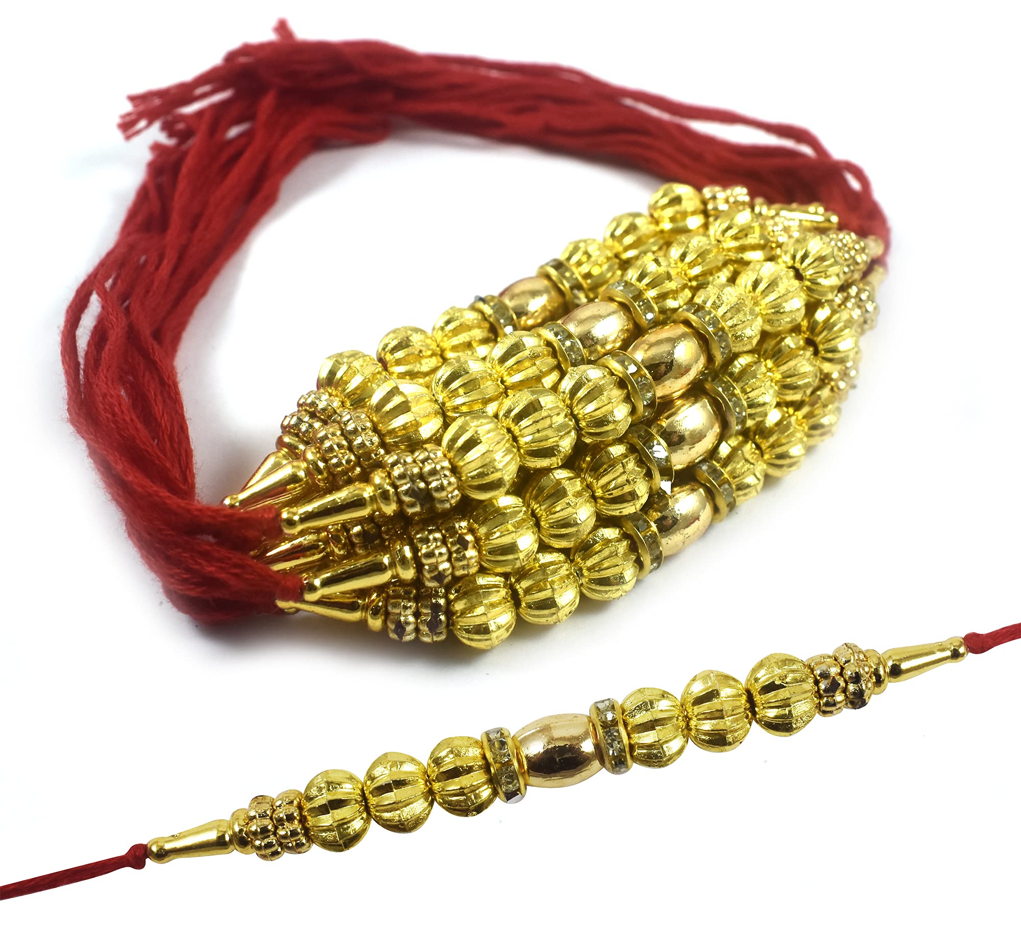 Urvi Creations Set Of 12 Golden Beads Rakhi For Brother Rakhi Combo Rakhi For Bhaiya, Rakhi Gift For Brother 12 Similar Rakhi Se