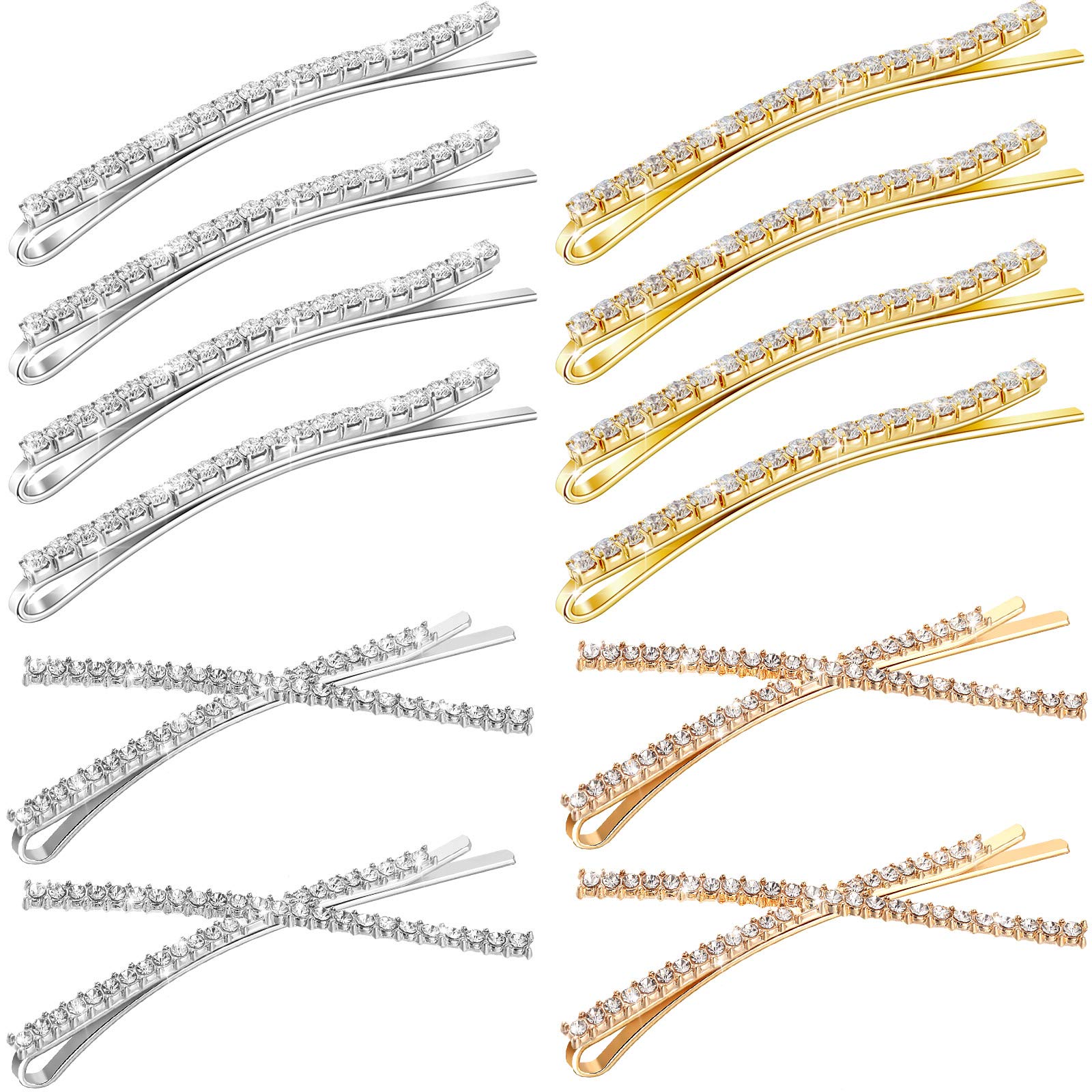 12 Pieces Rhinestone Bobby Pins Decorative Fancy Crystal Hair Clips Shiny Metal X Shaped Barrettes Bling Diamond Wedding Bridal