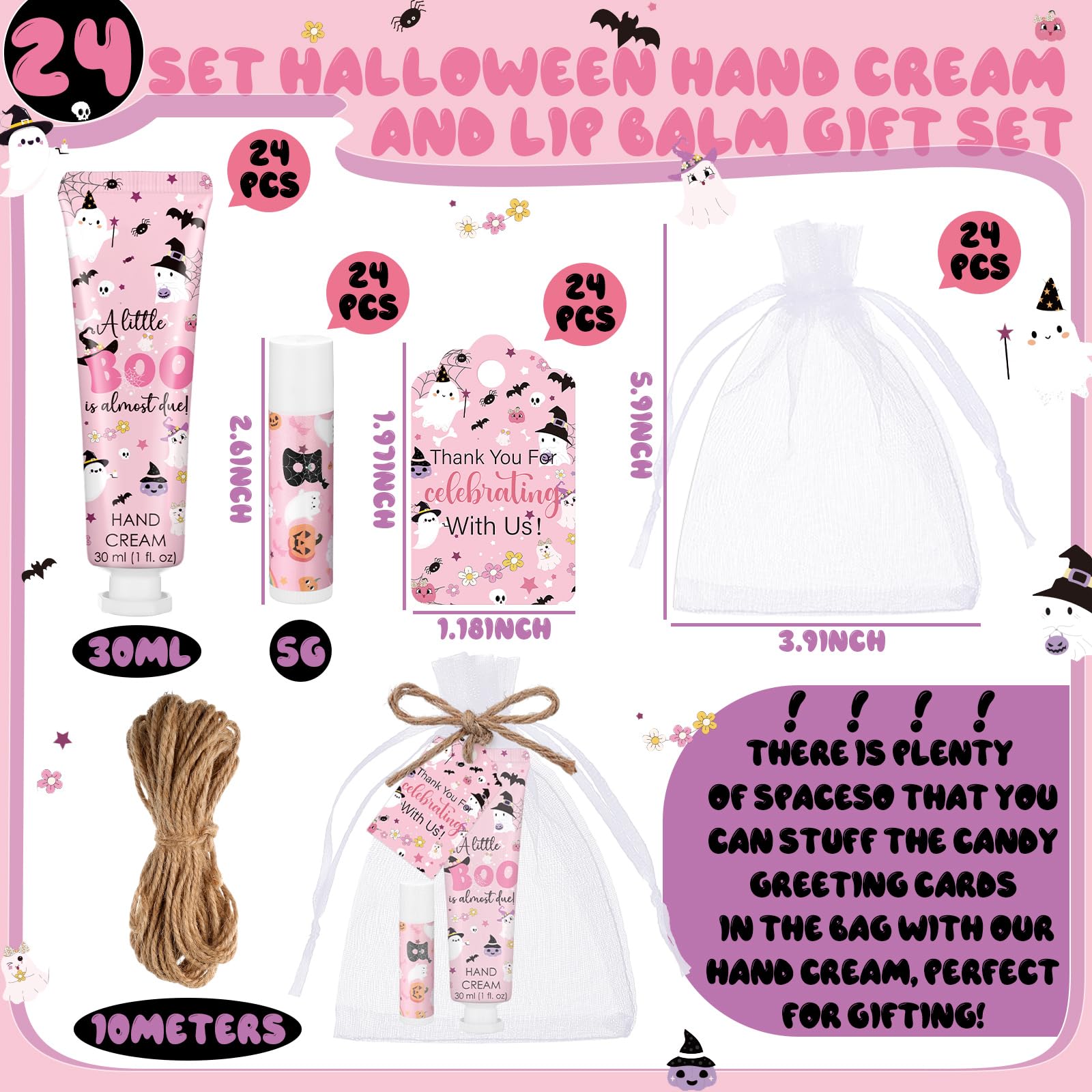 Dansib 24 Sets Halloween a Little Boo Is Almost Due Baby Shower Hand Cream and Lip Balm Gift Travel Size Hand Lotion and Lip Bal