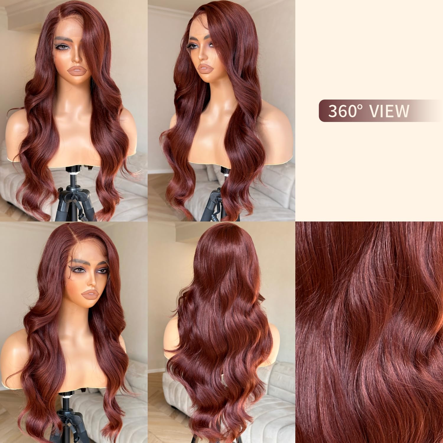 BrownBomb Reddish Brown Lace Front Wigs Natural Hair Luster, Reddish Brown Wig Body Wave Lace Front Wig Pre Plucked Glueless Lac