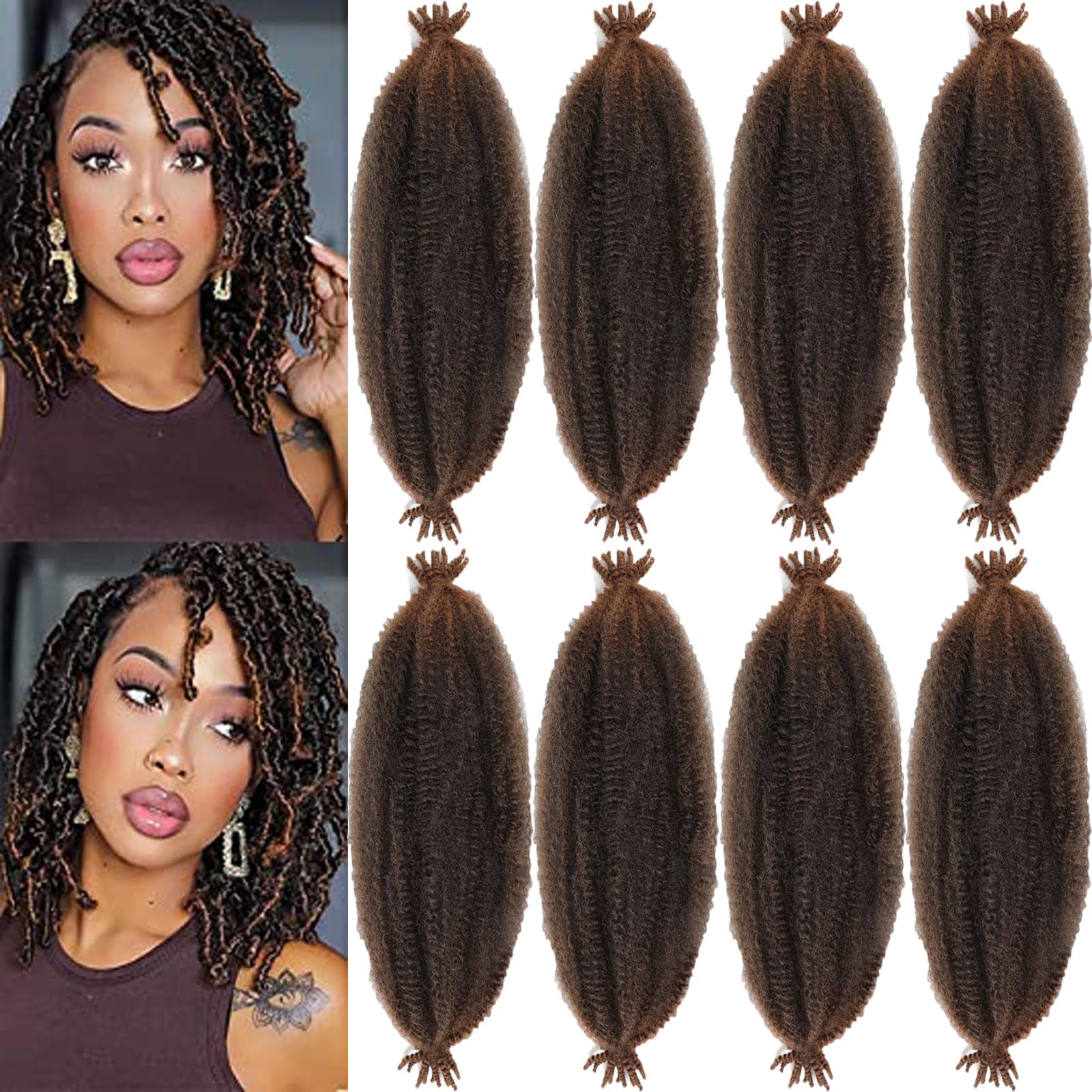 8 Packs Springy Afro Twist Hair 16 inch 1B/30 Pre-Separated Kinky Marley Twist Braiding Hair Soft Crochet for Distressed Faux Lo