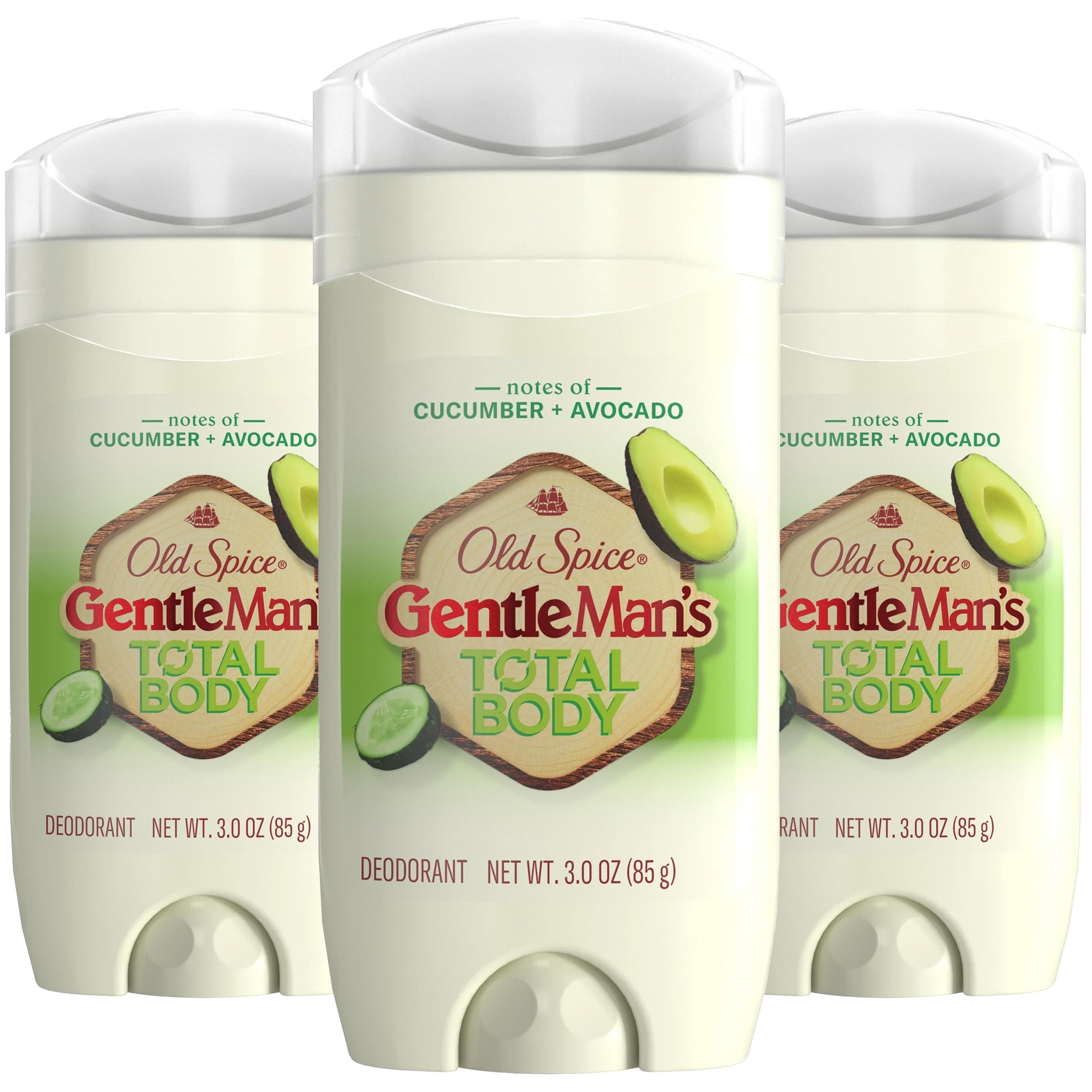 Old Spice Whole Body Deodorant Stick for Men, 3 Pack, Aluminum Free, Cucumber + Avocado Scent, 24/7 Odor Protection, Dermatologi