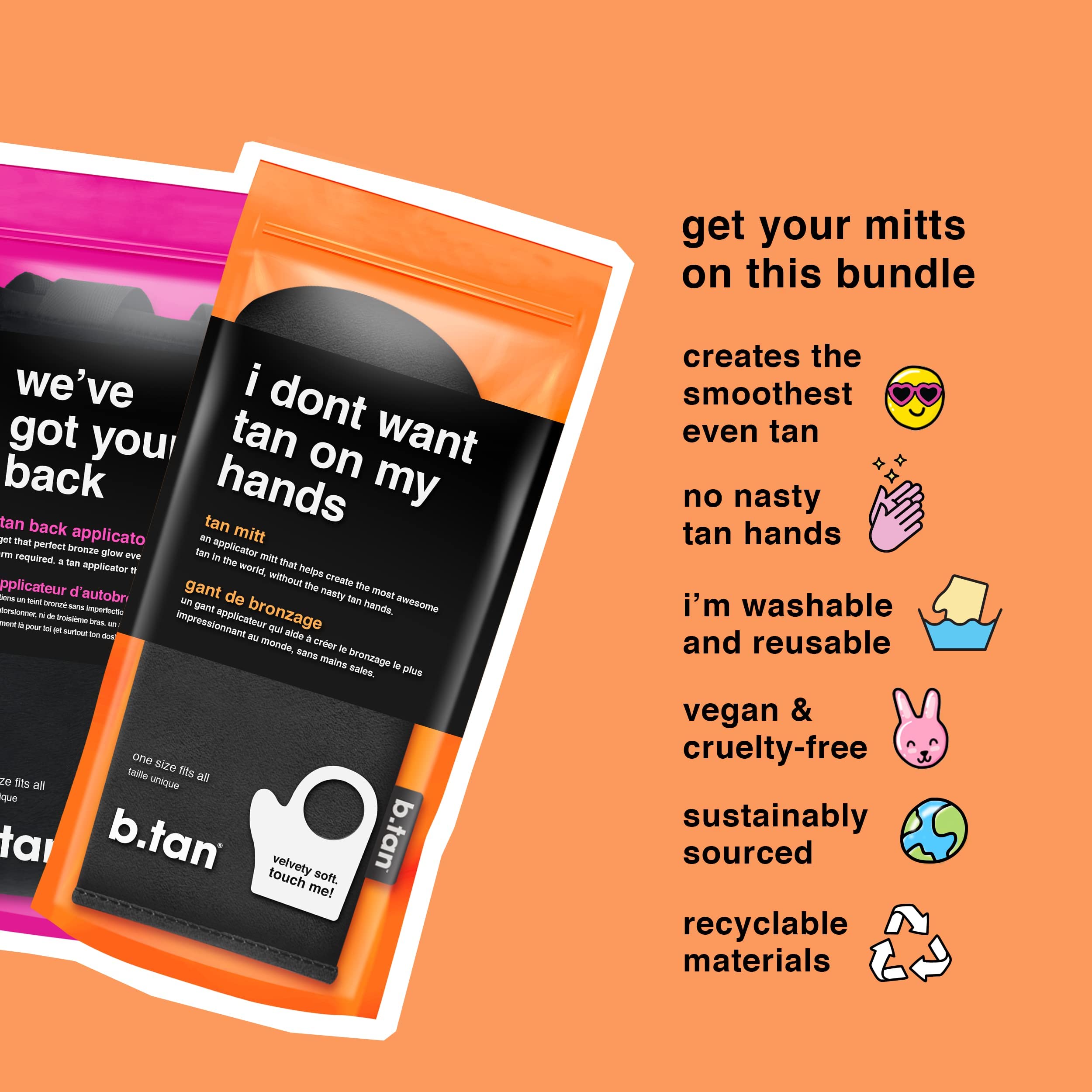 B.Tan Back + Body Self Tanning Mitt Applicator Kit | Get Your Mitts On This Bundle - Streak-Free, Velvety Soft, Reusable & Washa