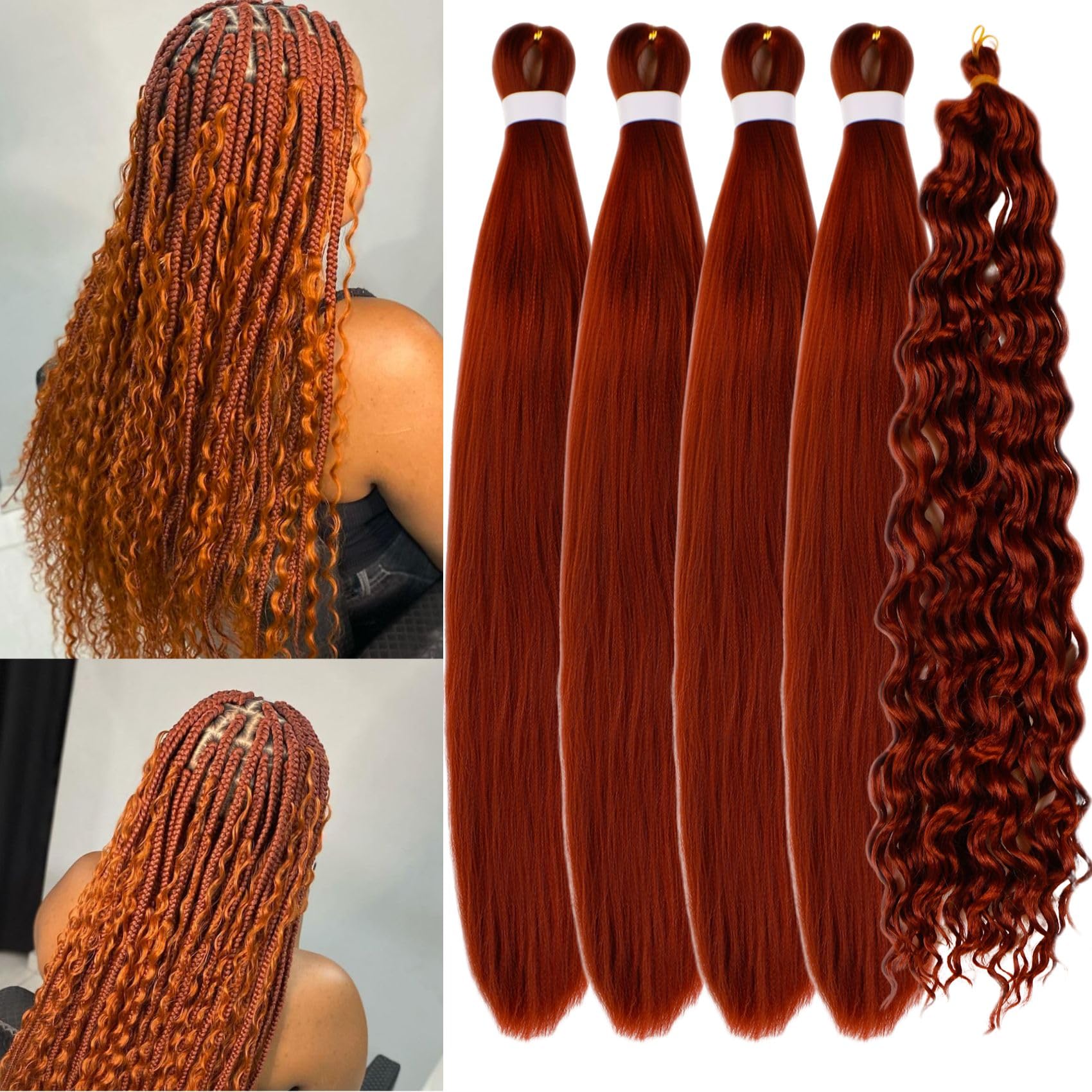 Ginger Braiding Hair Pre Stretched for Boho Braids Synthetic Prestretched EZ Braiding Hair for Knotless Box Braids Bohemian Brai