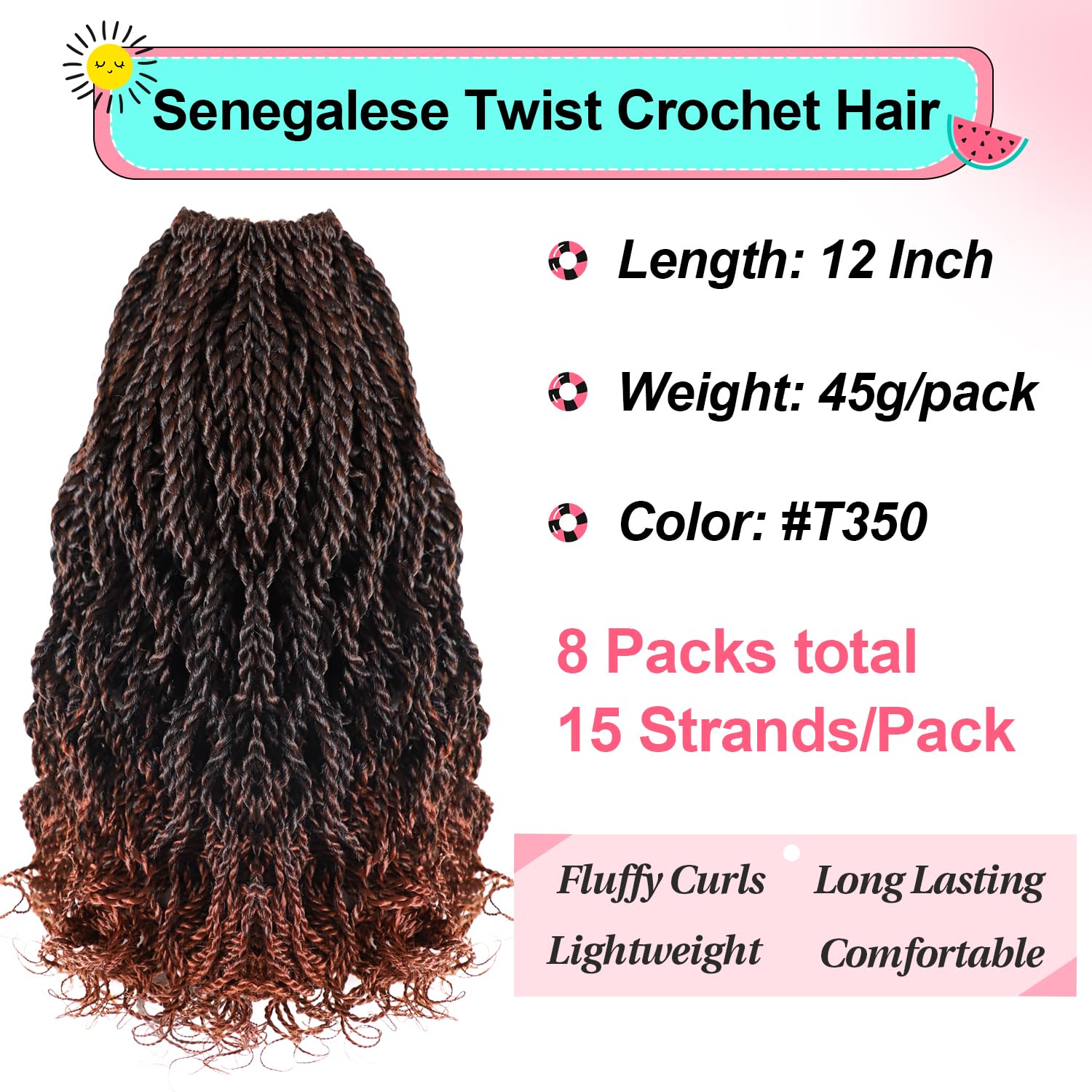 Wavy Senegalese Twist Crochet Hair Ginger 12 Inch Pre Looped Short Crochet Hair With Curly Ends 8 Packs Curly Crochet Hair For B