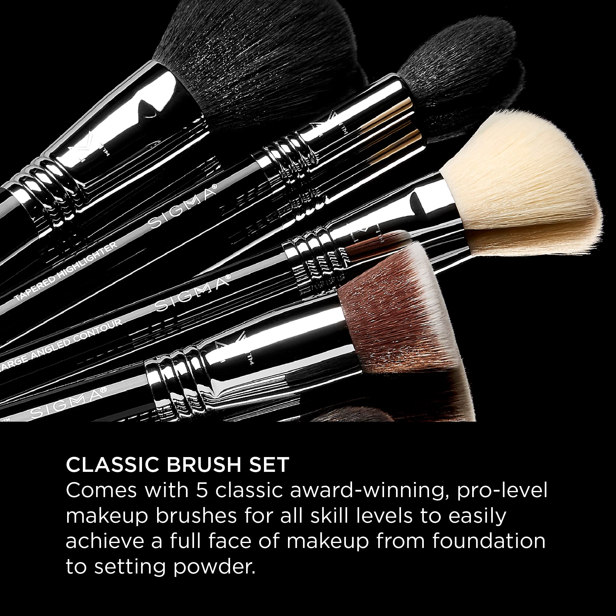 Sigma Beauty Makeup Brush Set - Set Of 5 Classic Makeup Brushes For Full Face, Professional Makeup Brushes For Foundation, Conce