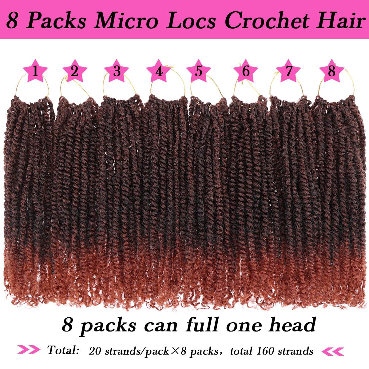 Cookoo 9 Packs Pre-Looped Micro Twist Crochet Braids Hair 8 Inch Ombre Pre-Twisted Mini Passion Twist Hair Mini Havana Twist Cro