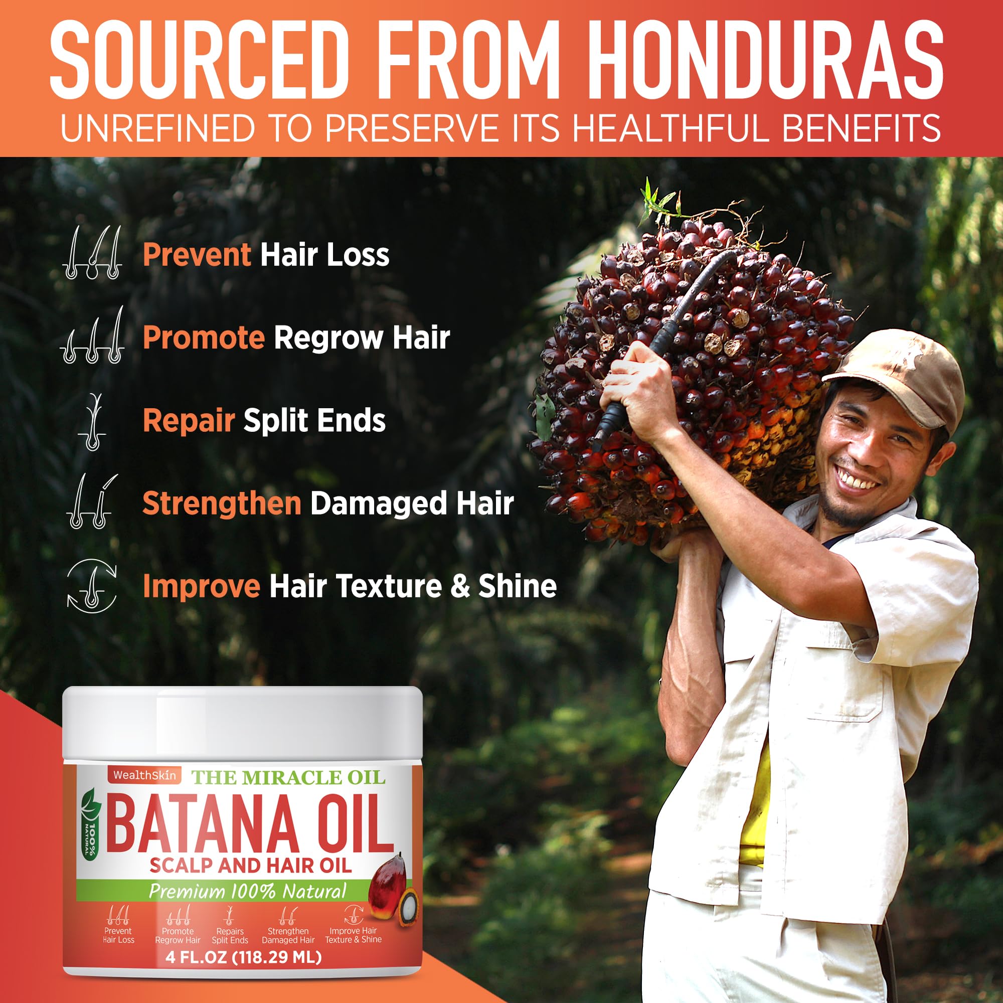 Batana Oil for Hair Growth: 100% Batana Oil from Honduras as Hair Mask, Scalp and Hair Oil. Repairs Damaged Hair & Skin, Reduces