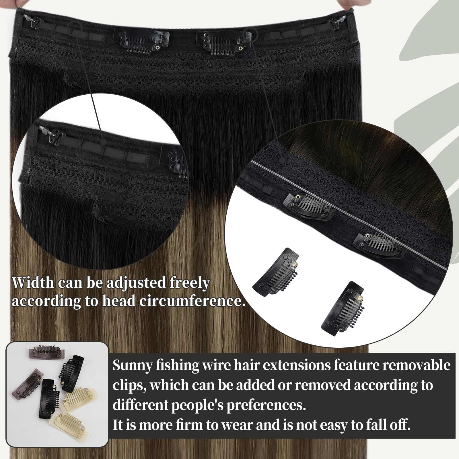 Sunny 100G Wire Hair Extensions Human Hair Ombre One Piece Hair Extensions With Secret Wire Black Ombre Dark Brown With Caramel