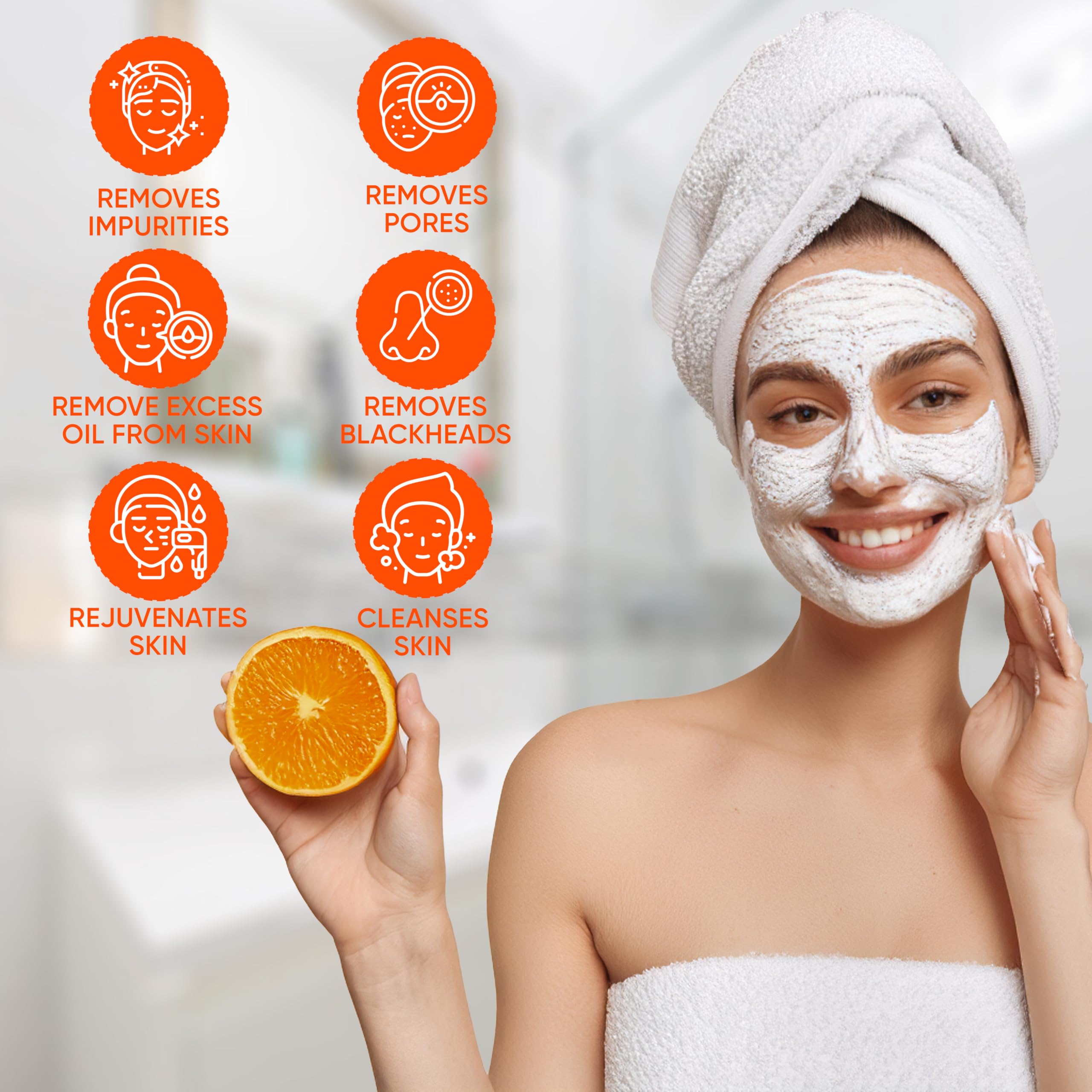 Herboganic Orange Peel Herbal Facial Scrub - Natural Citrus Exfoliants for Gentle Skin Cleansing and Rejuvenation - Suitable for