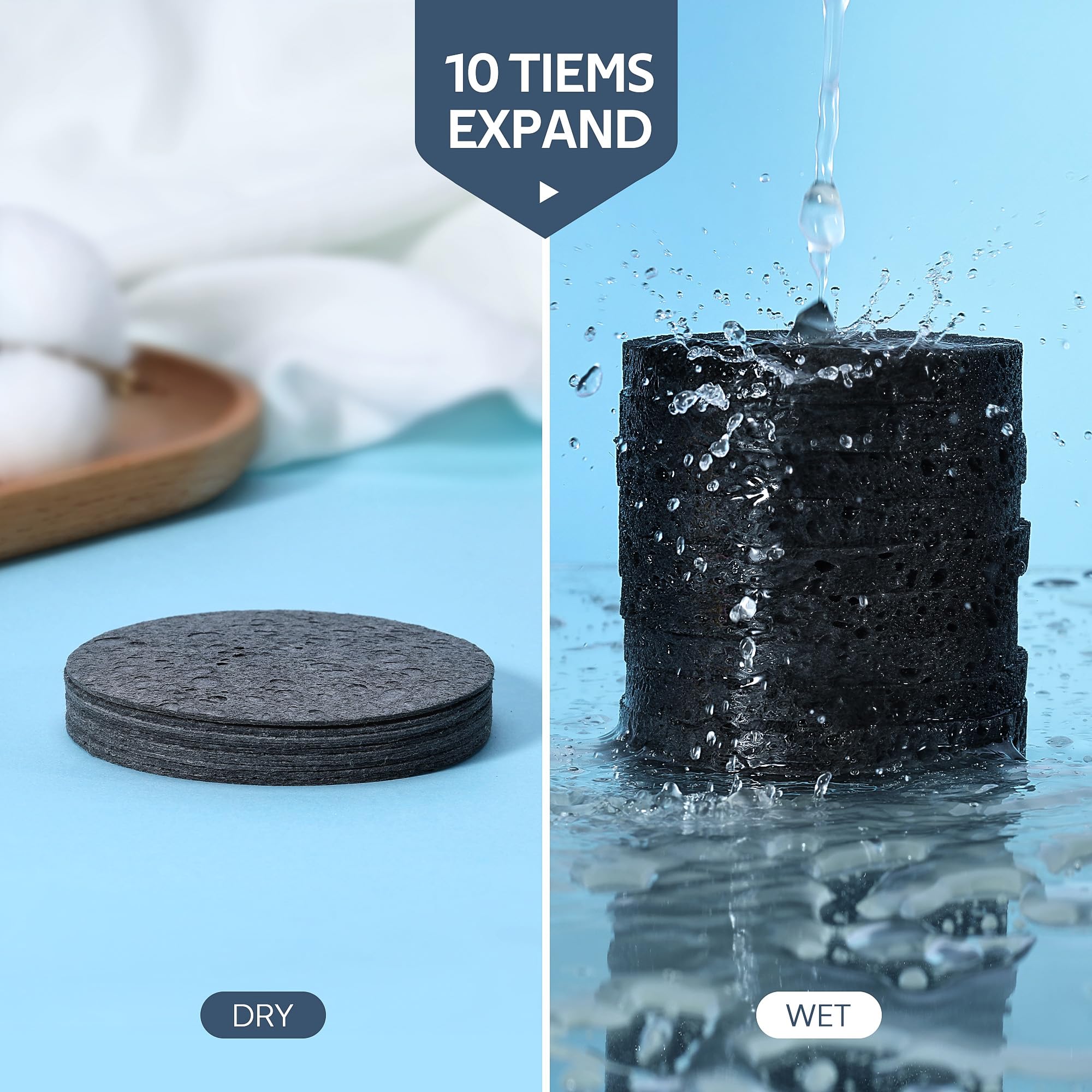 Gainwell 50-Count Black Compressed Facial Sponges For Daily Facial Cleansing And Exfoliating, 100% Natural Cosmetic Spa Sponges