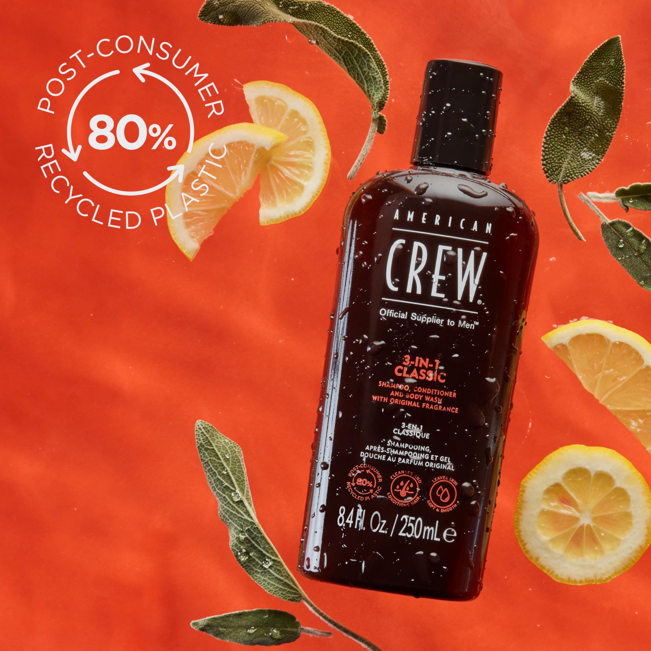 American Crew 3-in-1 Shampoo, Conditioner & Body Wash for Men, 8.4 Fl Oz, Clear, Model 7240521000