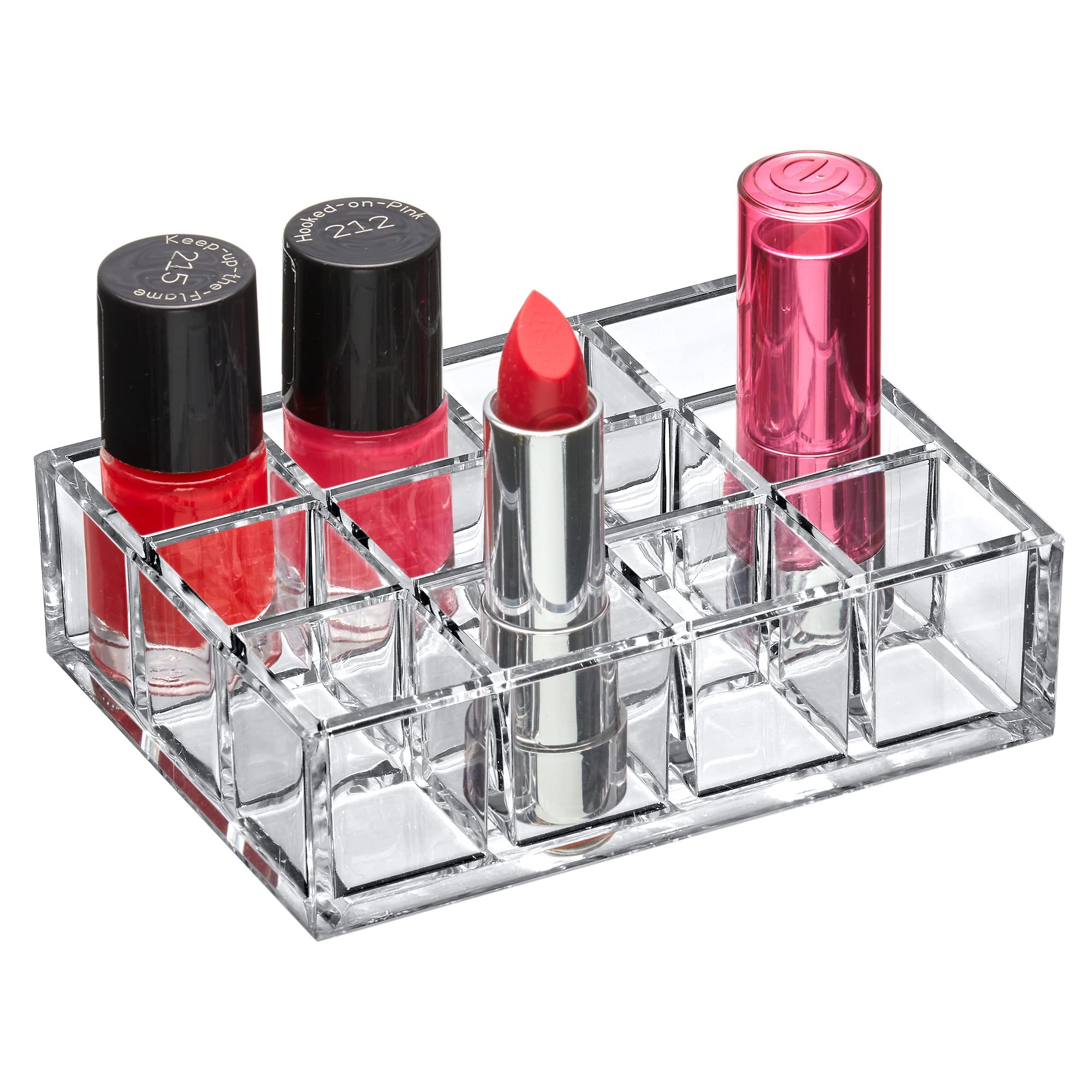Amazing Abby - Allure - 12-Slot Acrylic Lipstick Organizer, Lipstick Holder, Lip Gloss Organizer, Cosmetic Storage Display, Perf