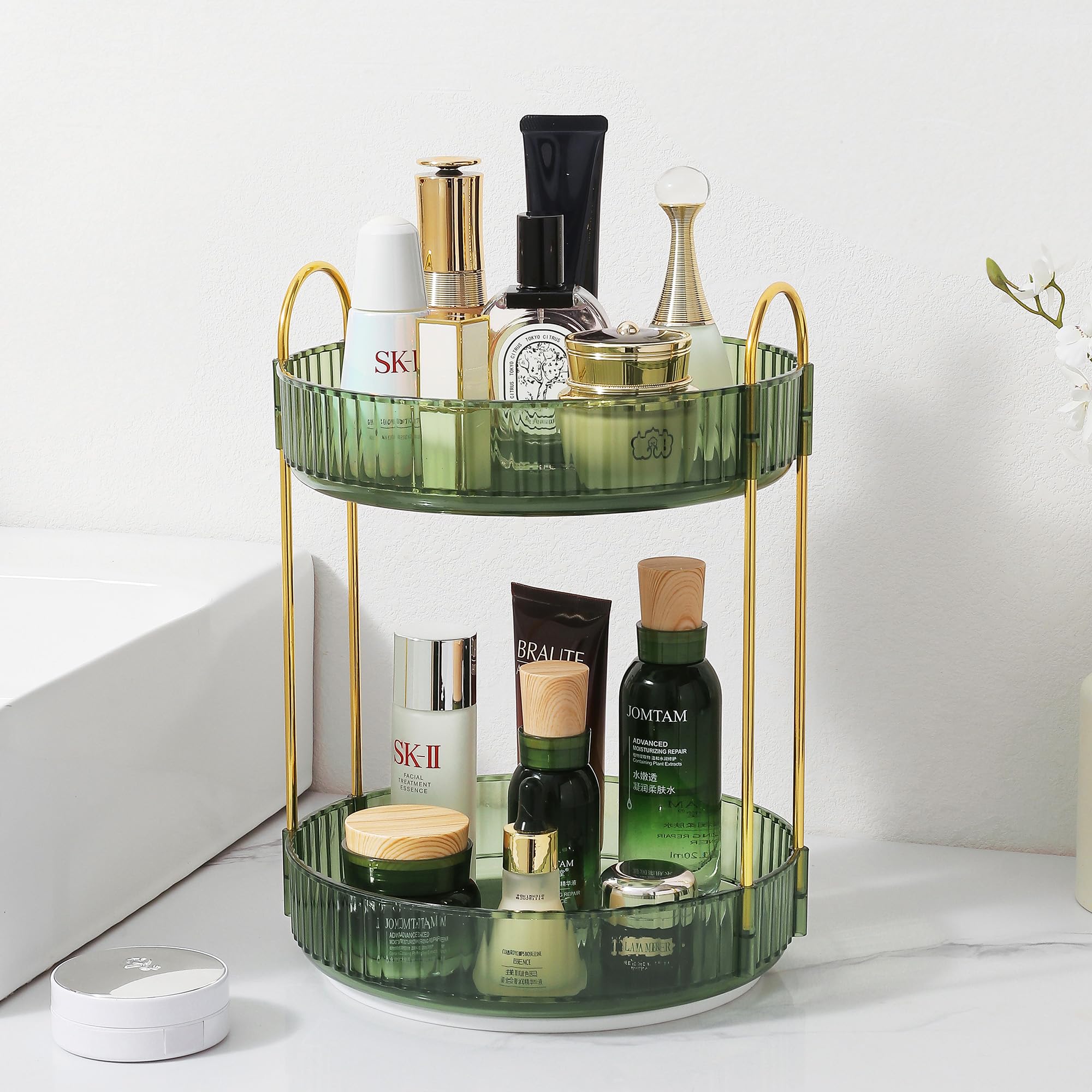 Rotating Makeup Organizer For Vanity, Perfume Skincare Lipstick Organizers For Bathroom Countertop, Clear Make Up Storage For Dr