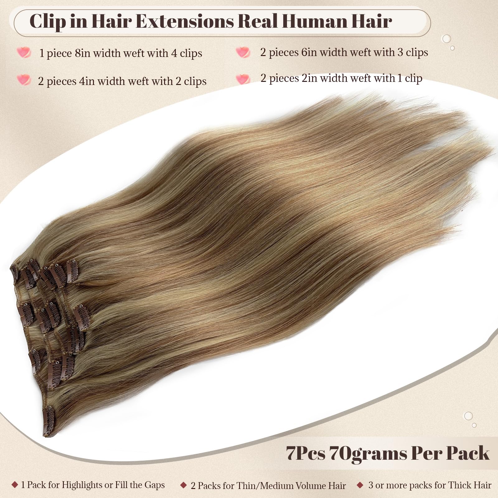 Clip In Hair Extensions Remy Human Hair Golden Brown And Blonde Balayage Human Hair Clip In Extensions 12 Inch Thick Full Real H