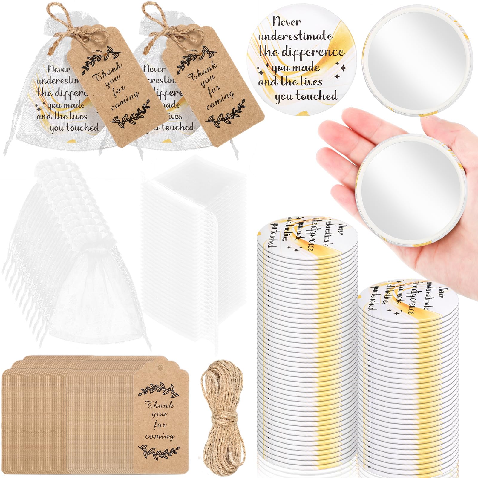 Tradder 50 Sets 2.76 Inspirational Compact Pocket Mirrors Bulk Inspirational Appreciation Gifts Small Purse Makeup Mirrors for W