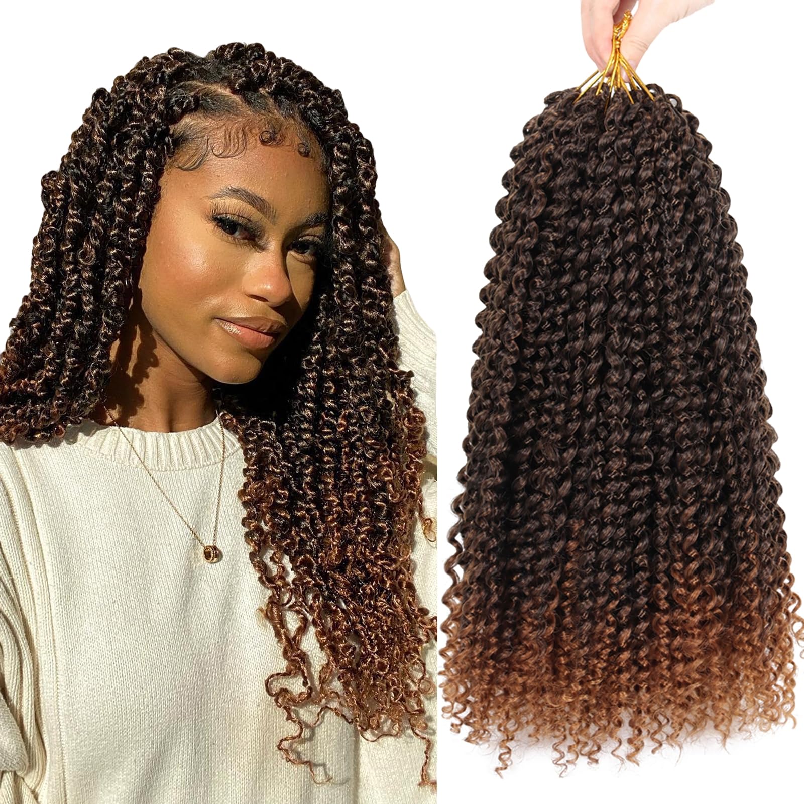 Dorsanee Ombre Brown Passion Twist Hair 14 Inch 7 Packs Water Wave Crochet Hair Long Bohemian Curly Braiding Hair For Butterfly
