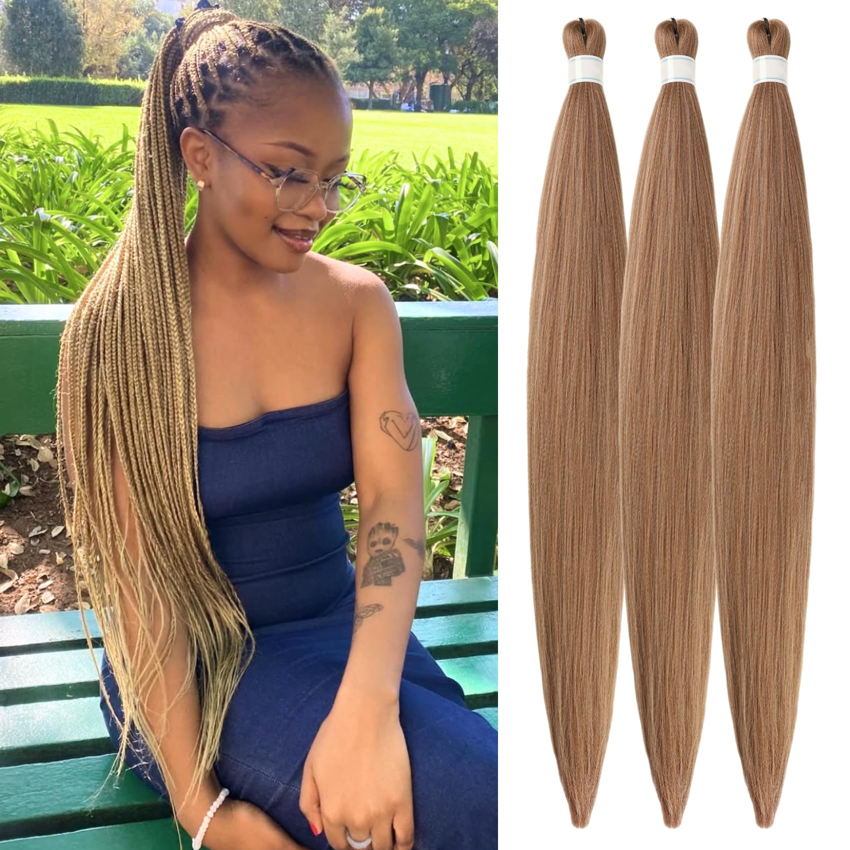 Brown Blonde Braiding Hair Pre Stretched 30Inch Box Braids Hair Extension for Braiding 27/30/613 Mixed Braiding Hair for Knotles