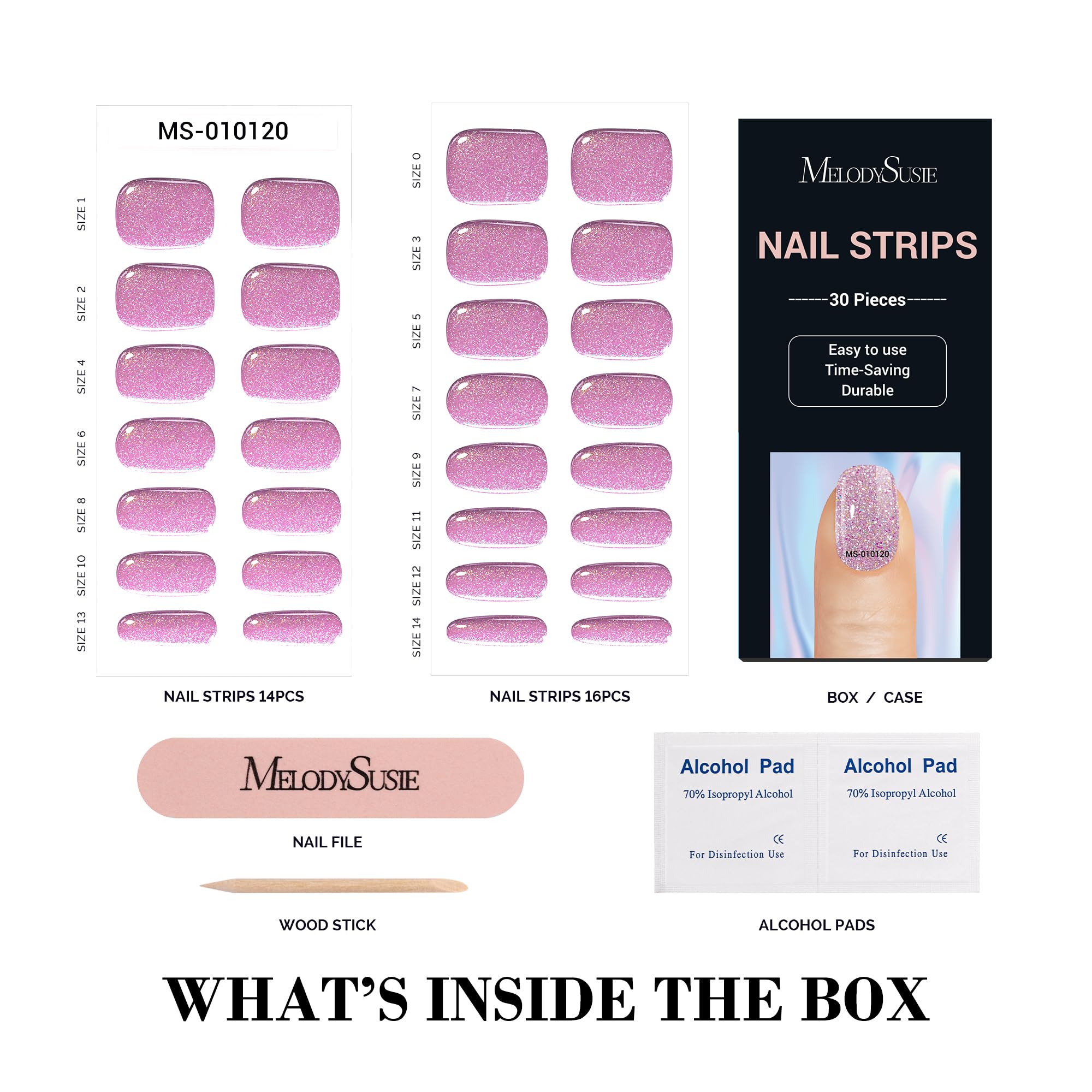 Melodysusie Semi Cured Gel Nail Strips (Purple Glitter)- Works With Any Nail Lamps, Salon-Quality, Long Lasting, Easy To Apply &