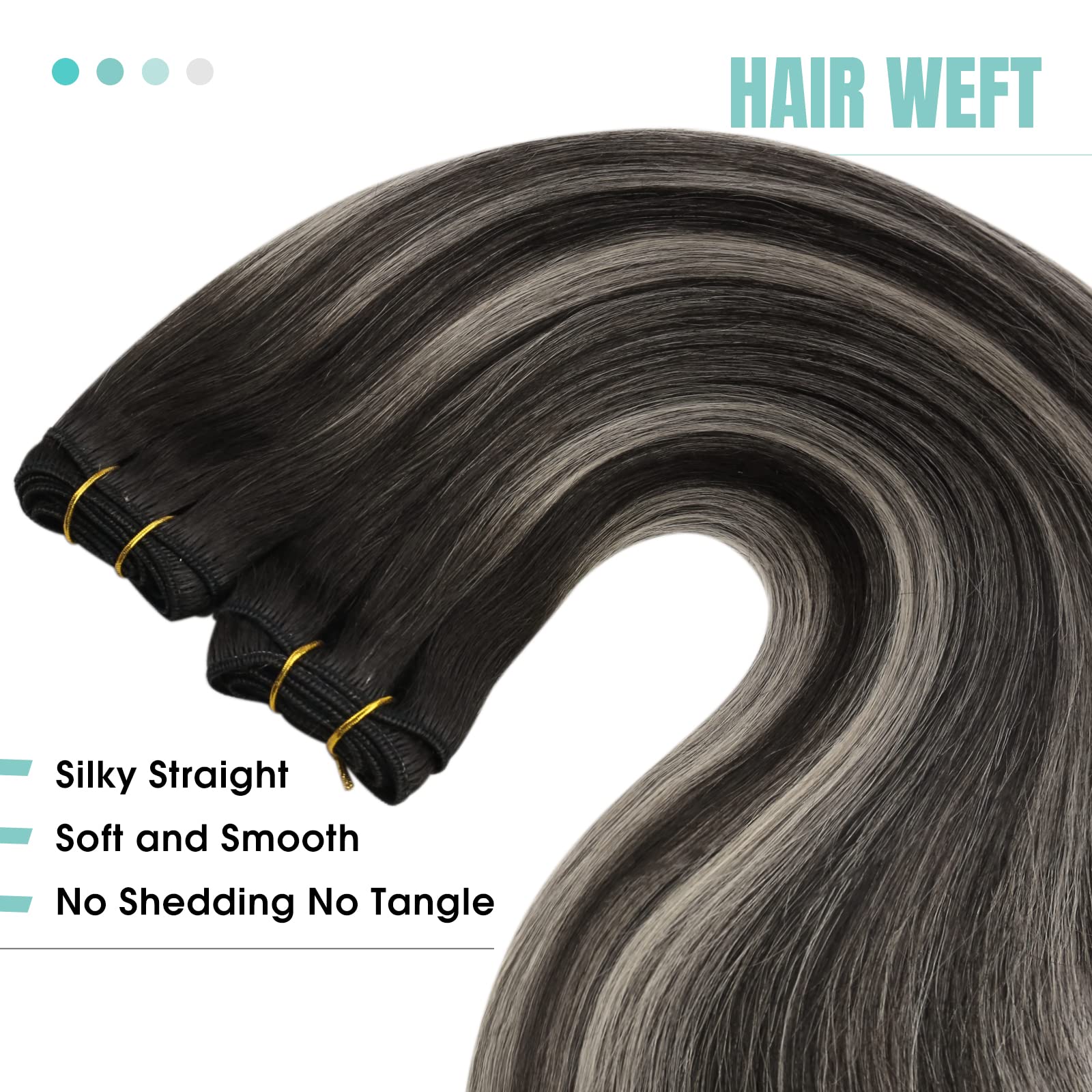 Youngsee 130G Weft Hair Extensions Ombre Black Sew In Hair Extensions Blend Of Black And Silver With Black Roots Sew In Hair Ext