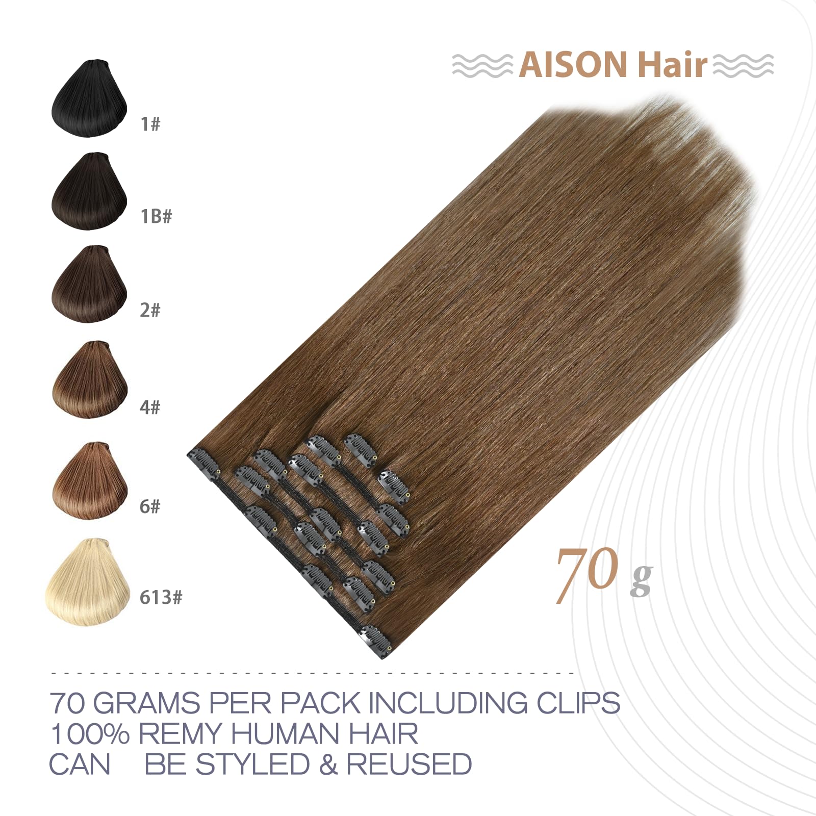 Light Brown Clip in Hair Extensions Real Human Hair 7pcs Remy Hair 16clips for Women #6 Chestnut Brown Hair Extensions Real Huma
