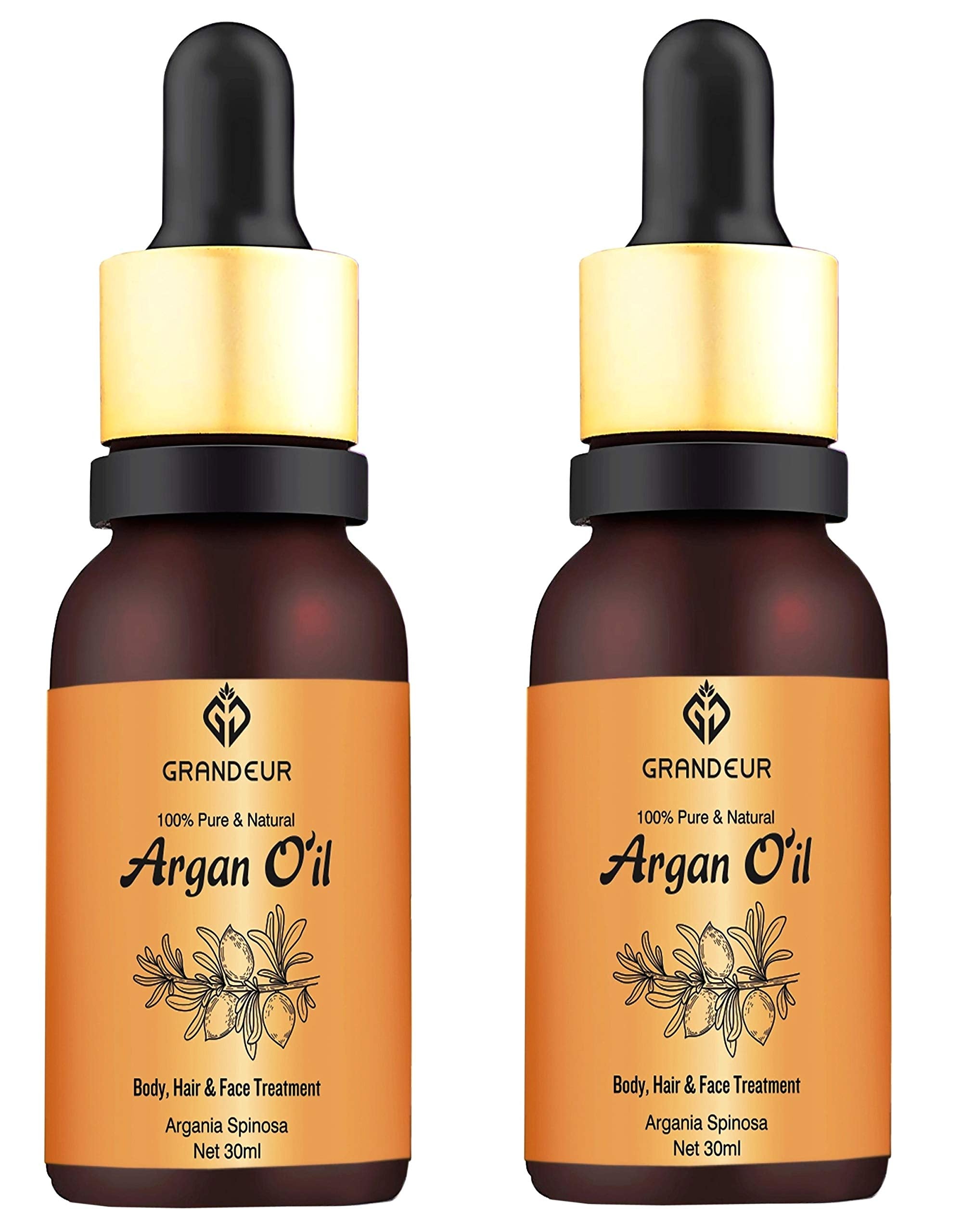 Grandeur Pack Of 2 100% Pure & Natural Moroccan Argan Oil 30Ml, For Dry And Coarse Hair & Skin Care 30Ml+ 30Ml | Hair Fall Contr