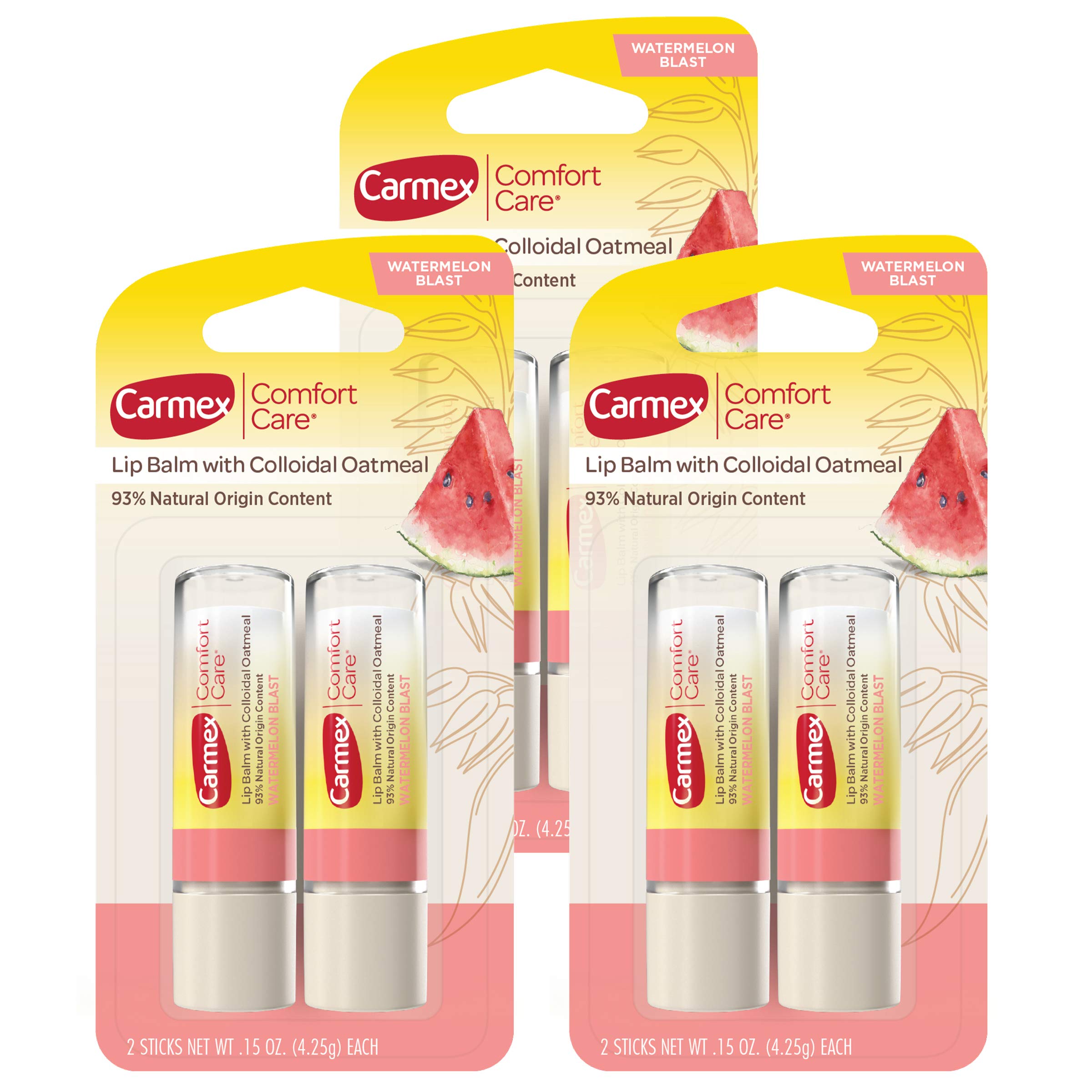 Carmex Comfort Care Lip Balm Stick With Colloidal Oatmeal In Watermelon Blast - 0.15 Oz, 2 Count (Pack Of 3)
