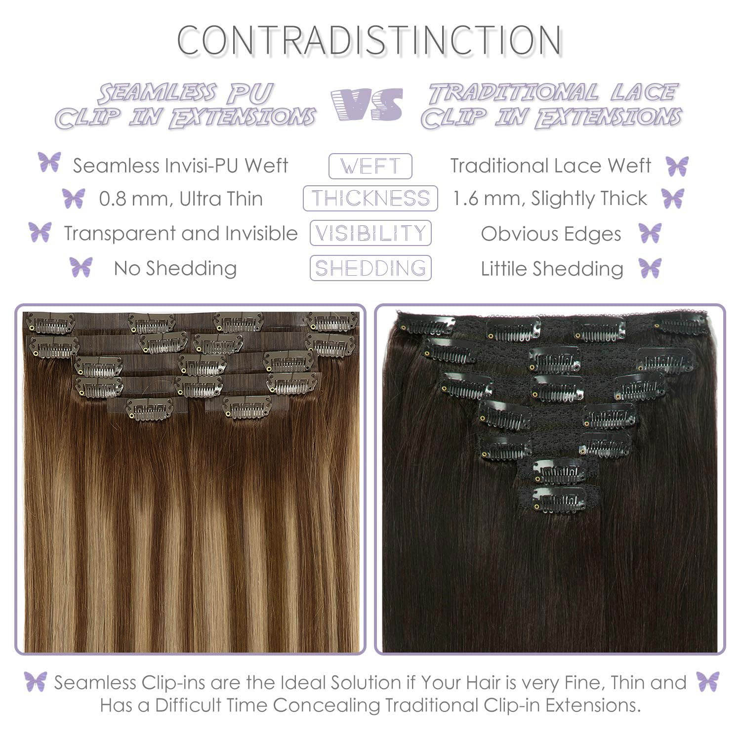 Lacer Hair Seamless Extensions Clip In Human Hair Chocolate Brown To Caramel Blonde Highlights With Chocolate Brown Roots 14 Inc