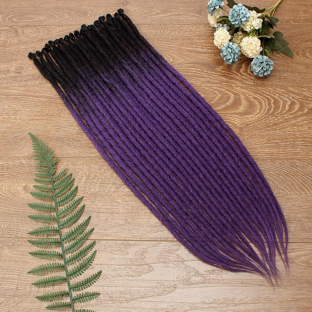 Kraler 24'' Thick Dreadlock Extensions, 20 Strands 1cm Width SE Ombre Deep Purple Crochet Dreadls Extensions of Synthetic Hair H