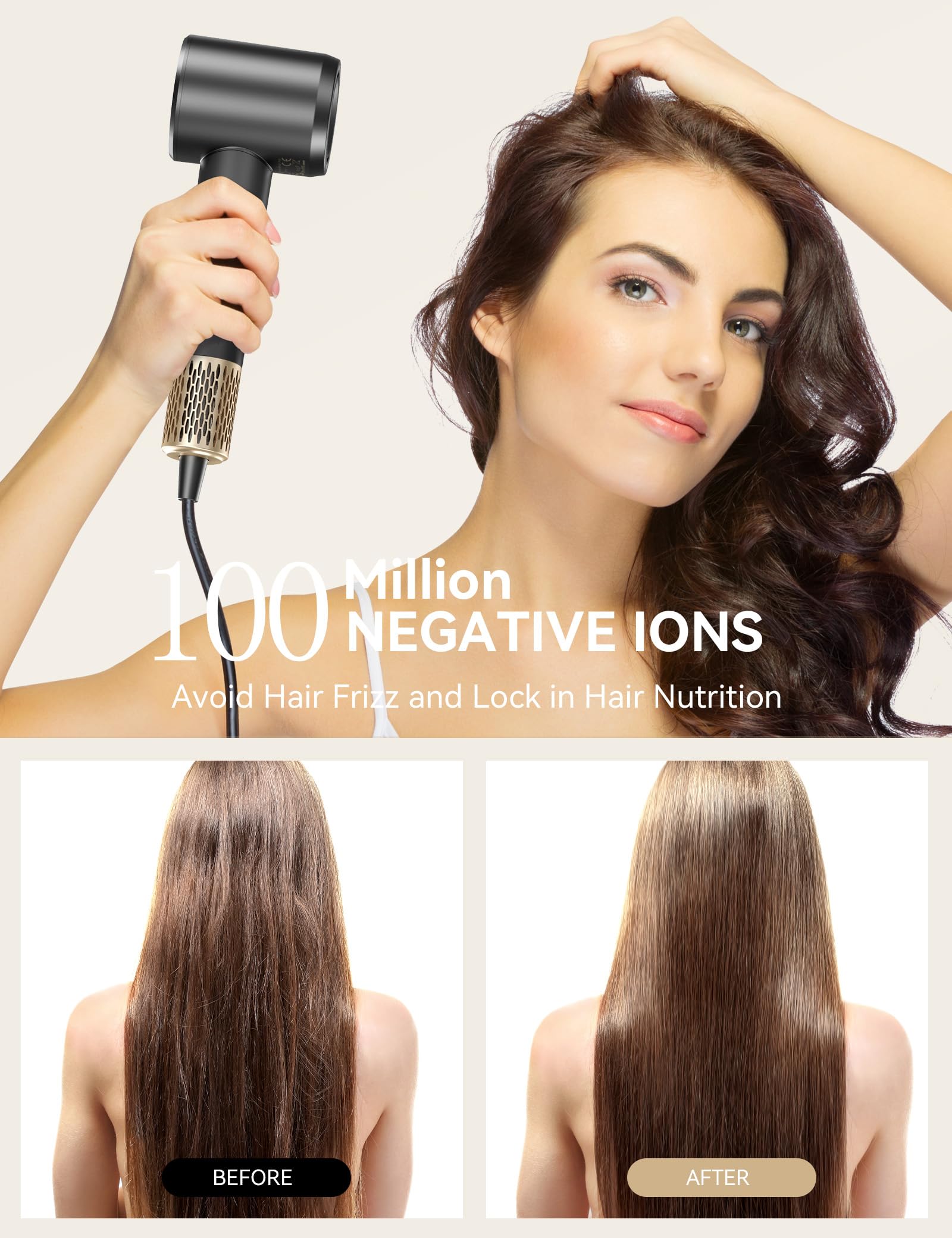 Negative Ionic Hair Dryer,Anlan 1300W Fast Drying Blow Dryer 120,000 Rpm Professional High-Speed Hair Dryer Low Noise Home Haird