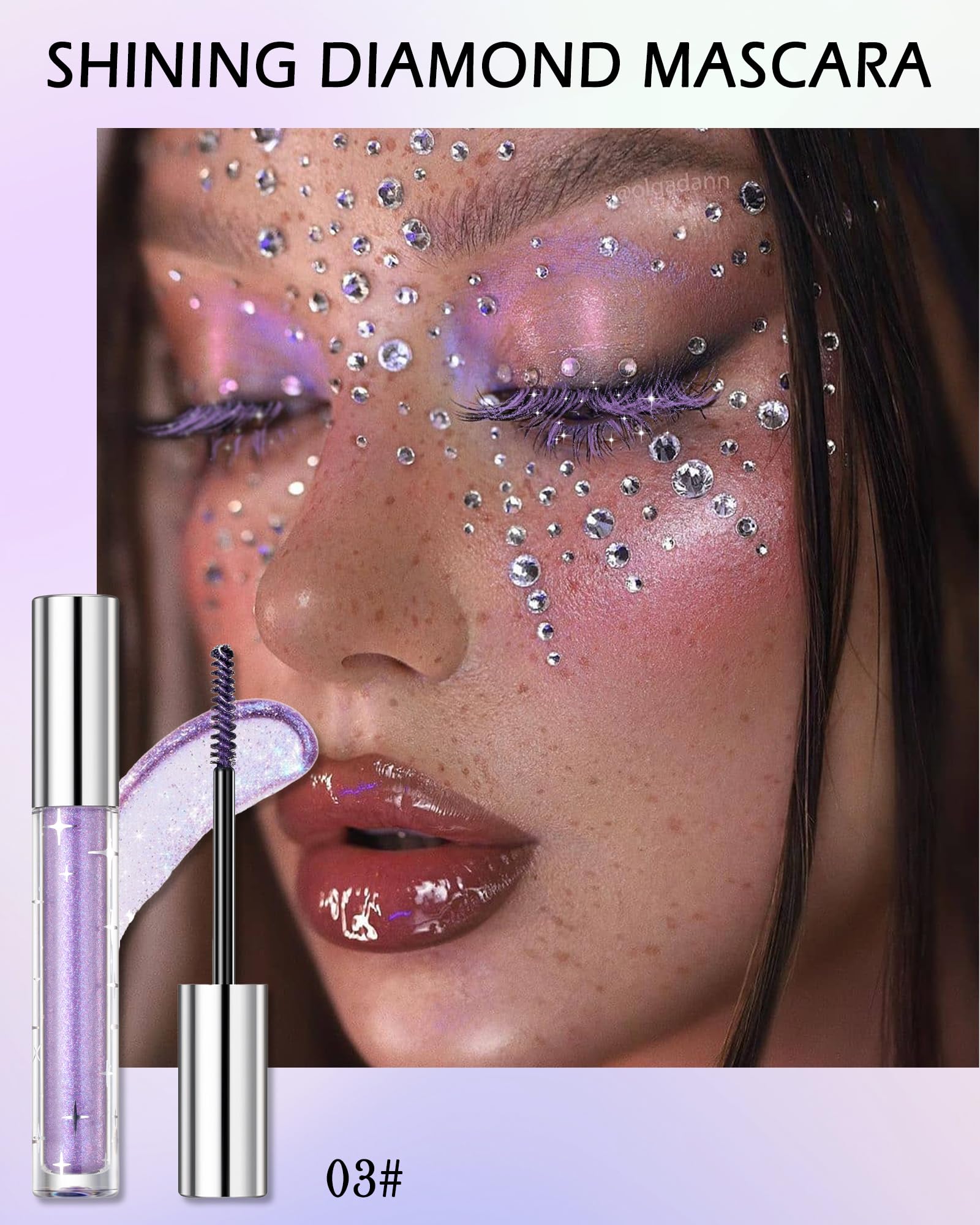 Glitter Mascara For Eyelashes, Sparkling Colored Mascara Waterproof Long Lasting Diamond Mascara, Smudge-Proof No Clumping Color