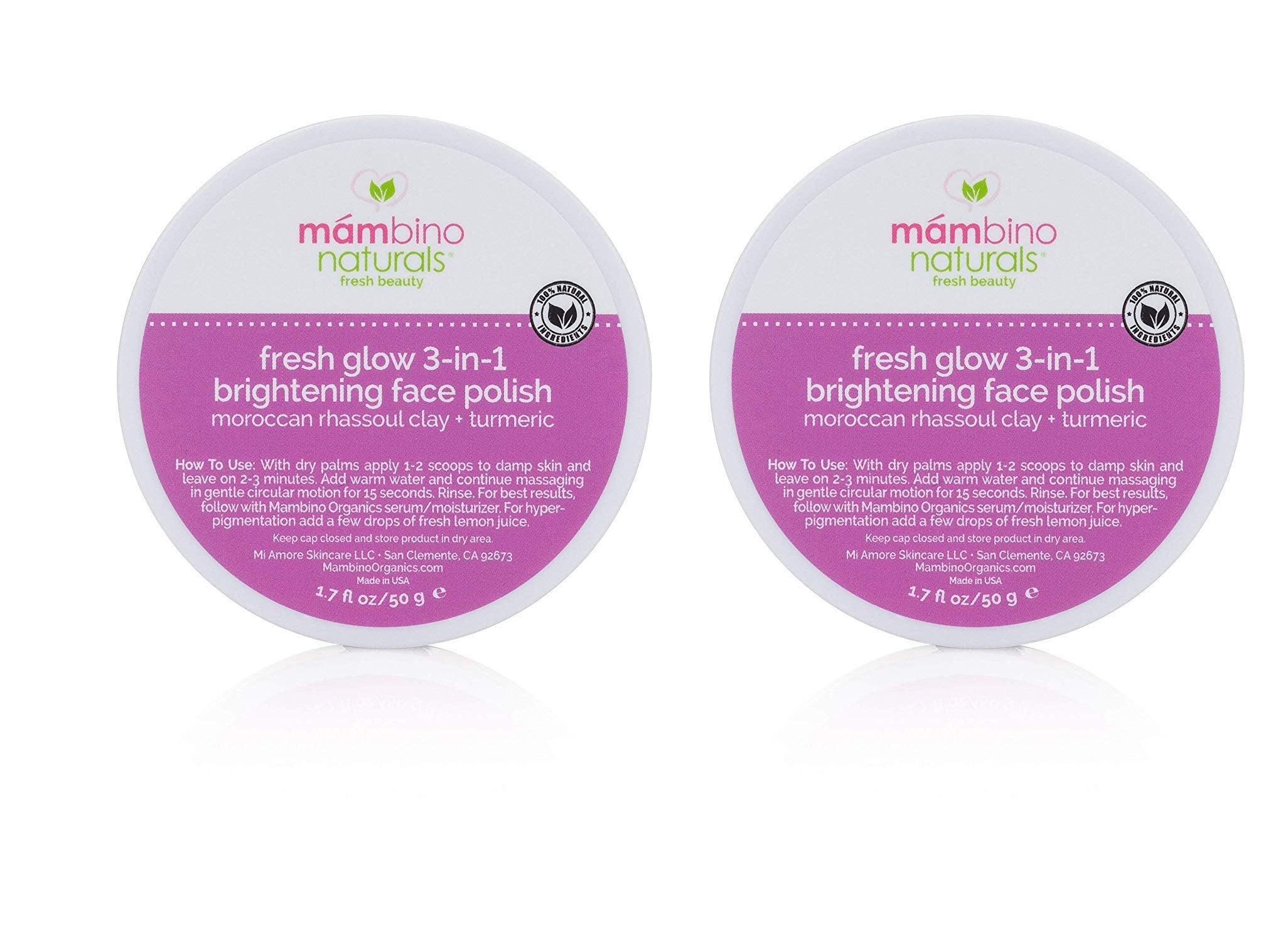 Mambino Organics Fresh Glow 3-In-1 Face Scrub - All Natural Exfoliating Face Wash 1.7 Ounces (2-PACK)