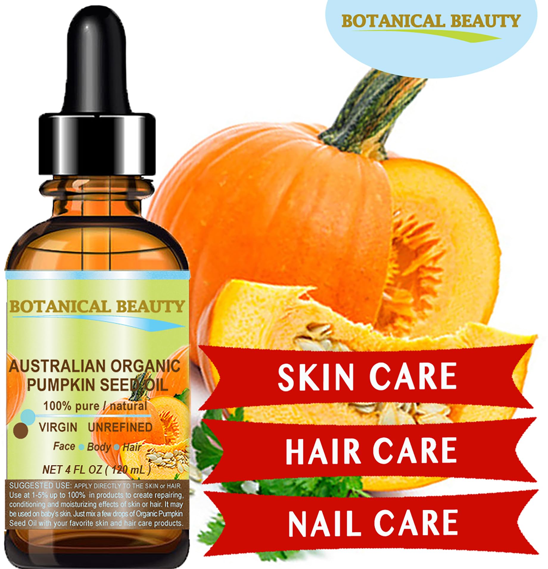 Organic Pumpkin Seed Oil Australian. 100% Pure/Natural/Undiluted/Unrefined Cold Pressed Carrier Oil. 1 Fl.Oz.- 30 Ml. For Skin,
